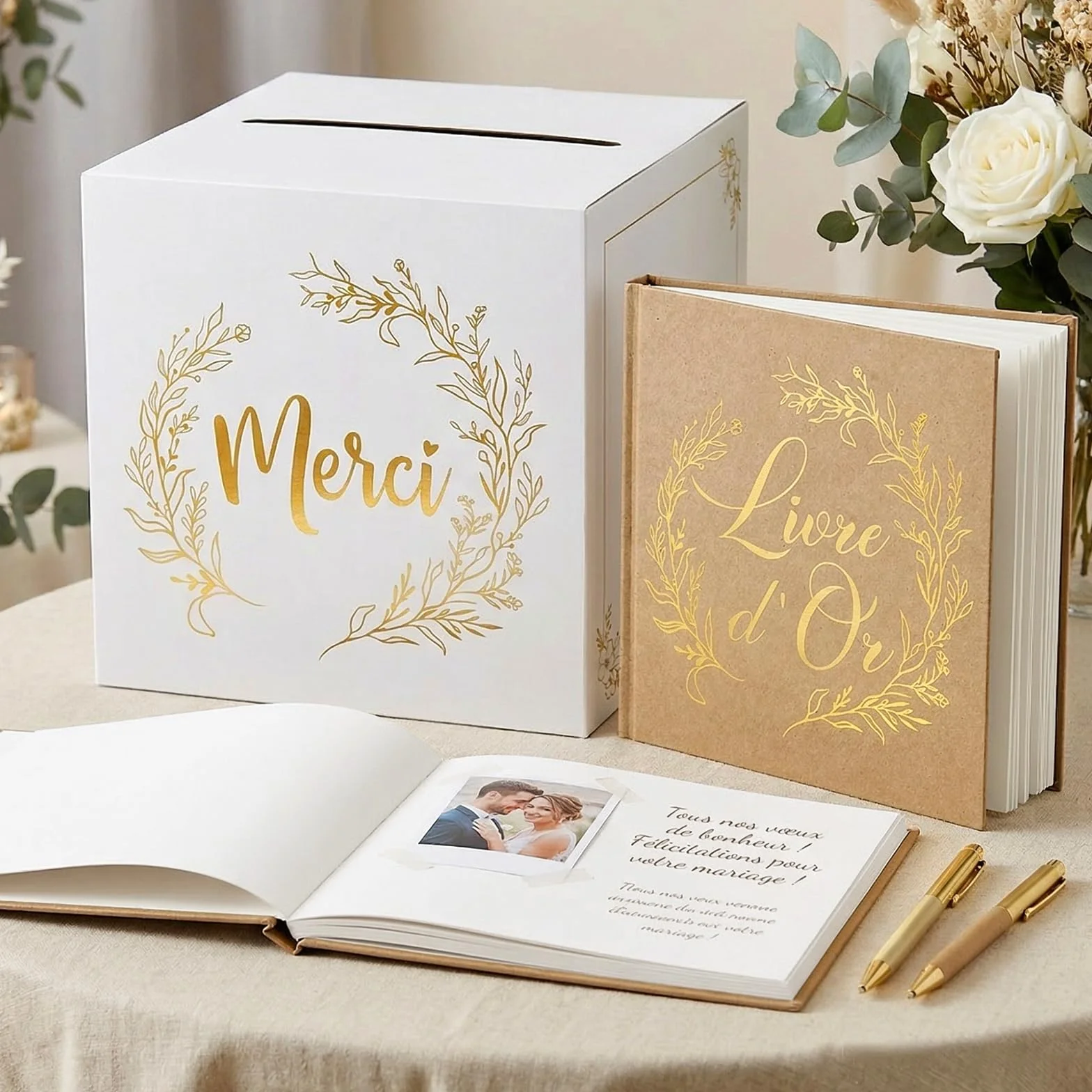 Livre d'or Mariage 60 pages Couverture Rigide Kraft Guest-Book Registre