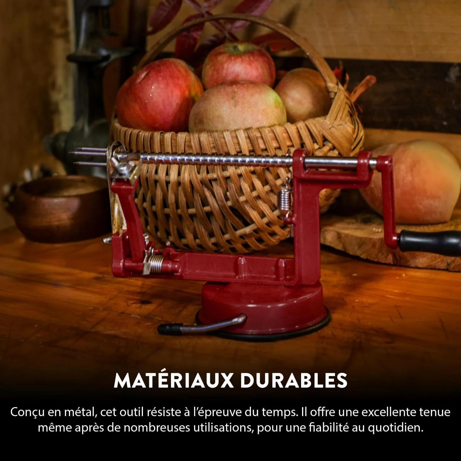 Éplucheur de pommes en métal Baumalu Rouge-Vin 25,5 x 15 x 11 cm avec ventouse