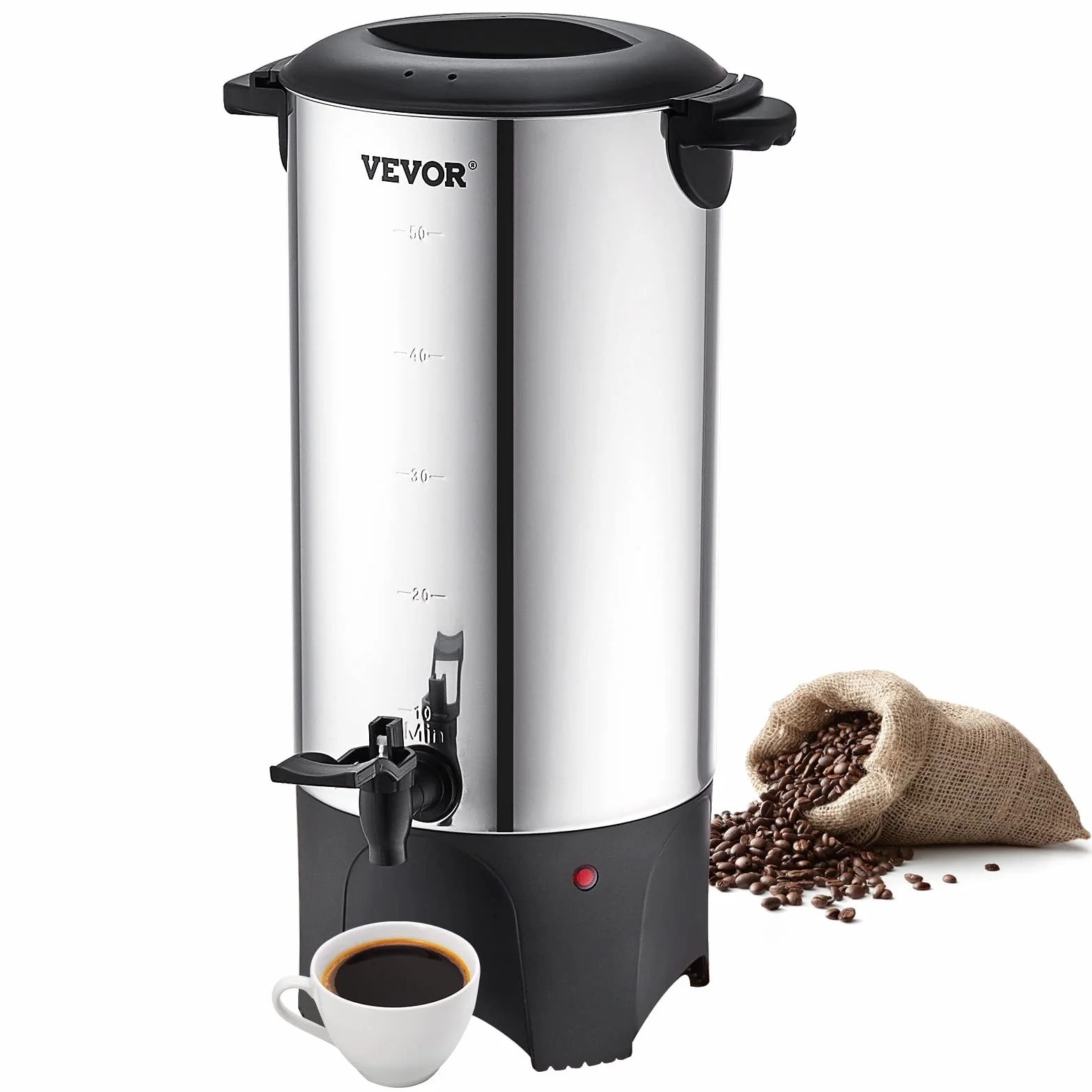 VEVOR Percolateur à Café 7,4 L 50 Tasses Acier Inoxydable Filtre Permanent Chauffe Eau