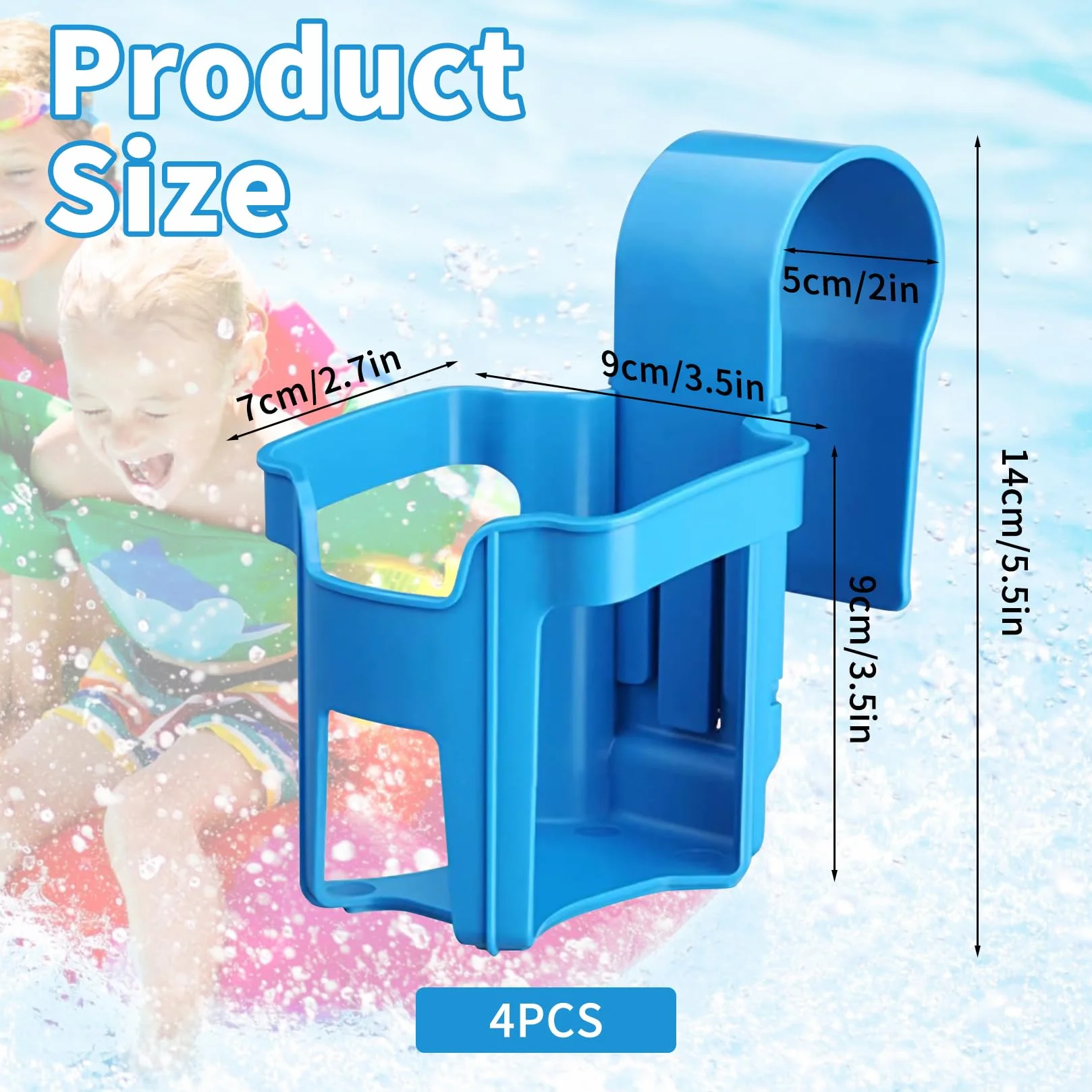 Lot de 4 porte-gobelets de piscine sans déversement - Accessoires en plastique bleu