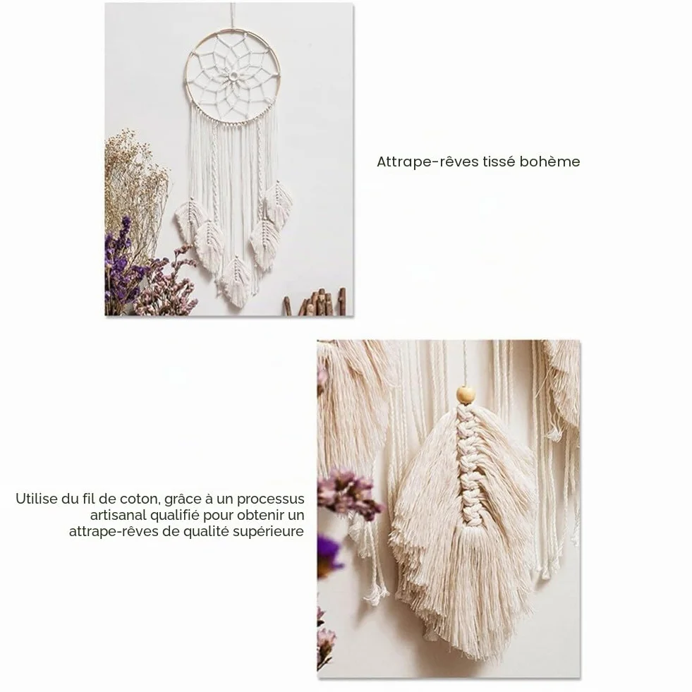 Attrape-rêves Boho Blanc Fait Main Macramé Tissé Coton Art mural Décoration Maison