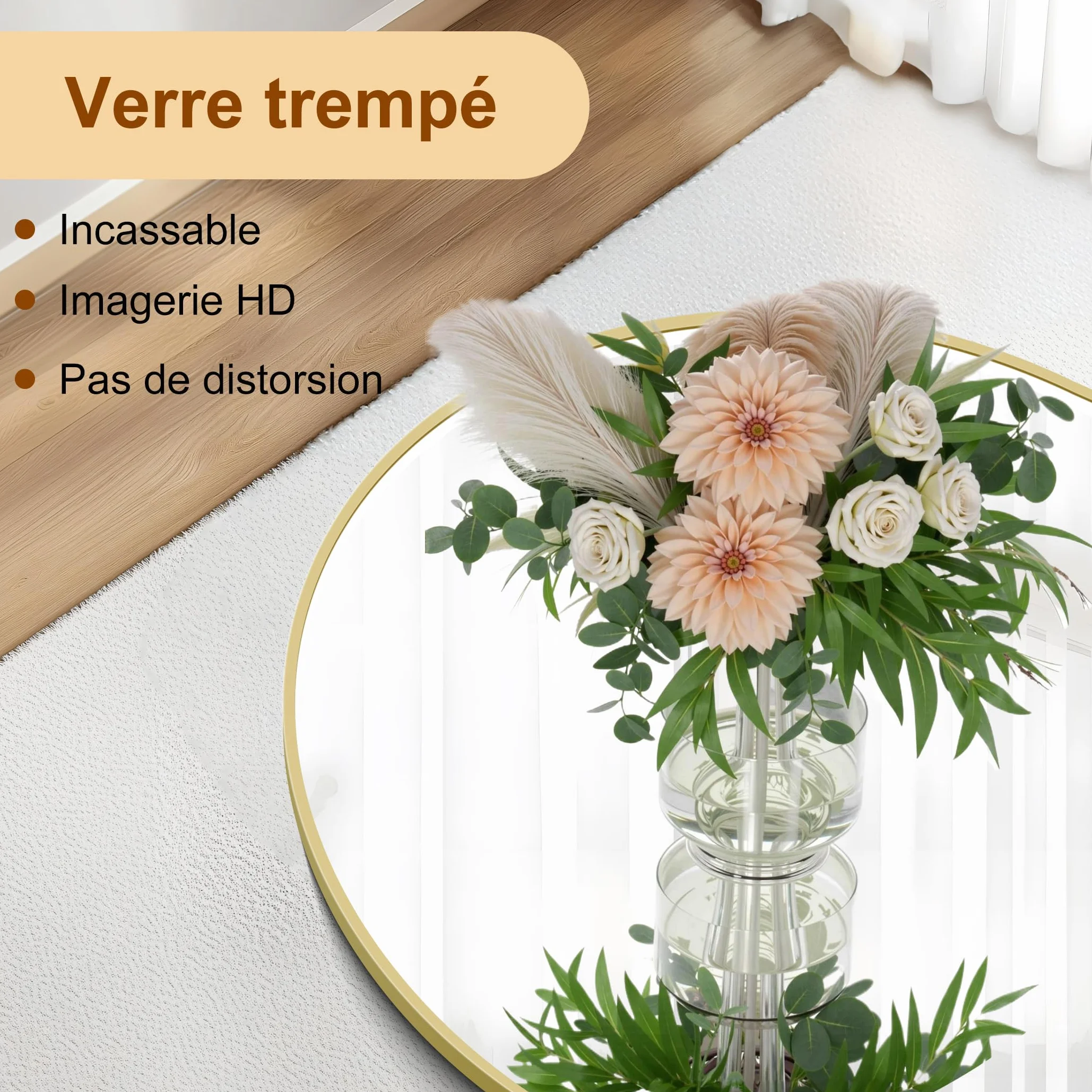 Miroir Arqué Pleine Longueur 150 x 40 cm, Pied Penché ou Suspendu, Cadre Métal Doré, Anti-déflagrante, Pour Salon Chambre