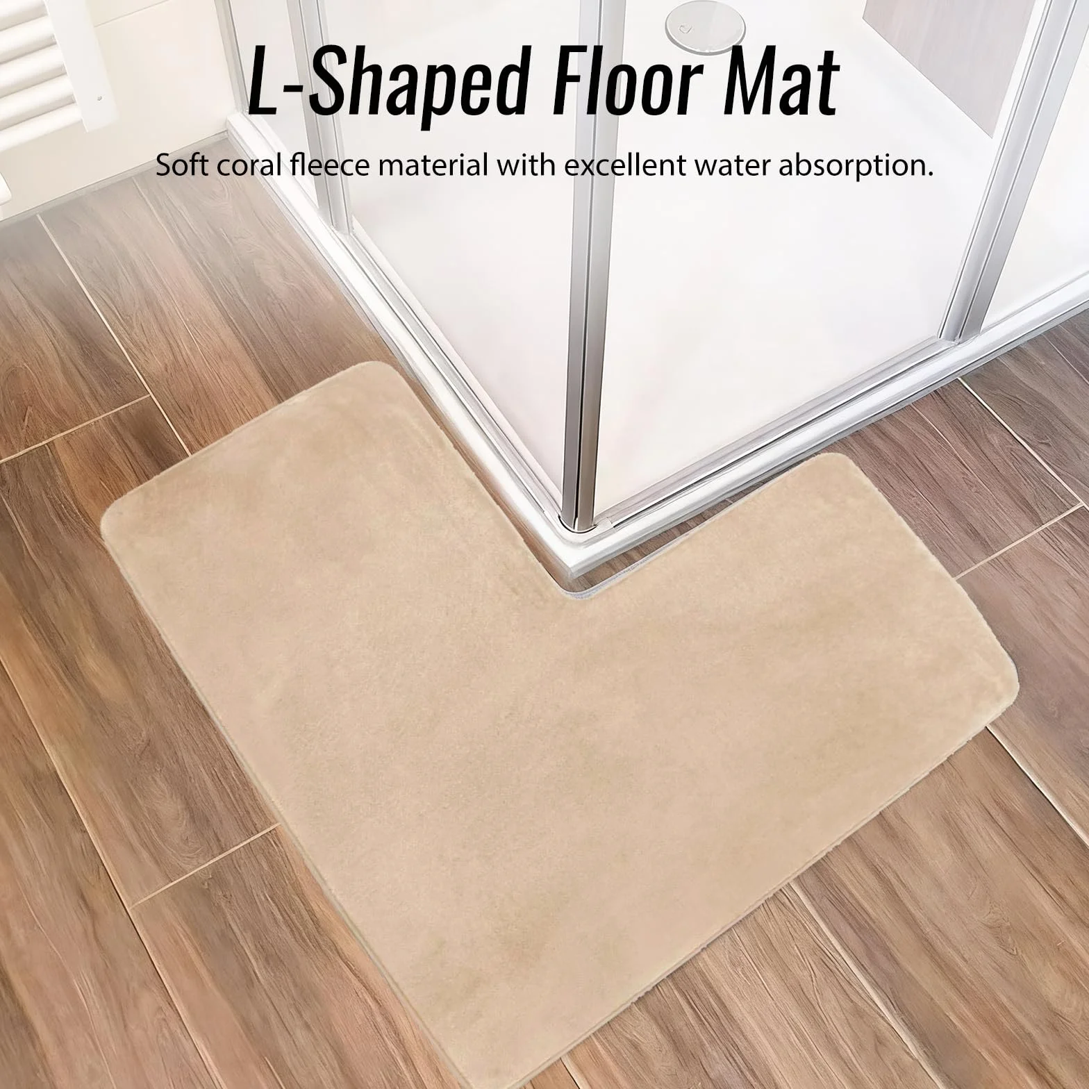 ACESOME Tapis de salle de bain en forme de L antidérapant 80 x 80 cm beige