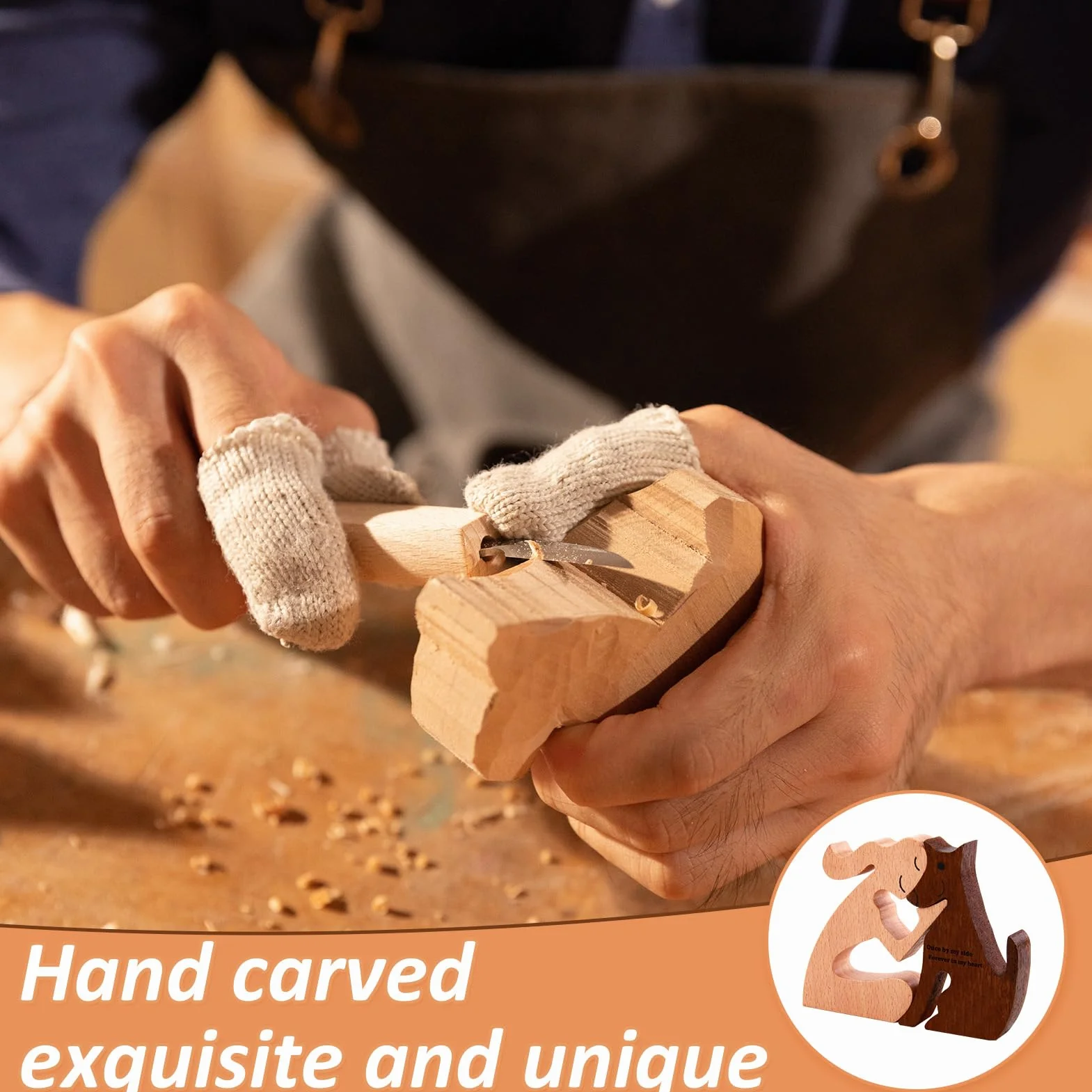 Statue Chien en Bois Fait à la Main, Décoration Intérieur en Hêtre et Noyer pour Amoureux des Chiens