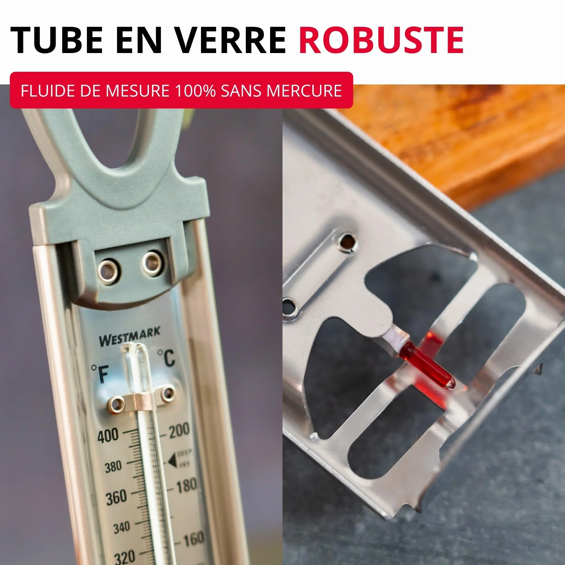 Westmark Thermomètre à Sucre Inox, 1 Pièce, Aide Confitures Fruits, Cadre Acier Inoxydable Pince Ajustable, Tube Verre Robuste