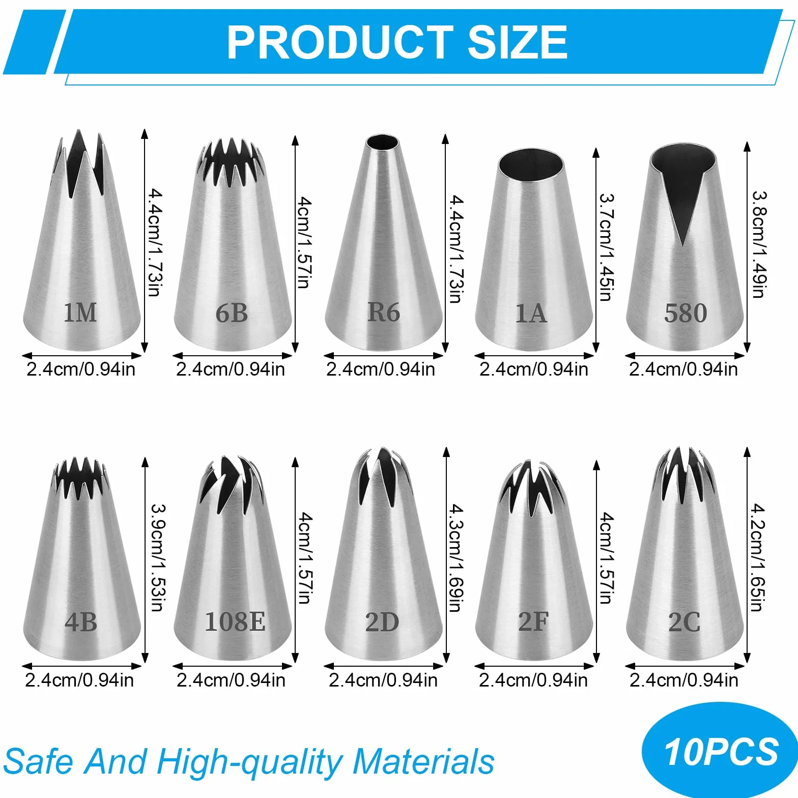 Douille Patisserie Professionnelle Compatible Poche à Douille, 10 PCS Grosse Douille Cannelée Décorer Gâteaux Cupcakes