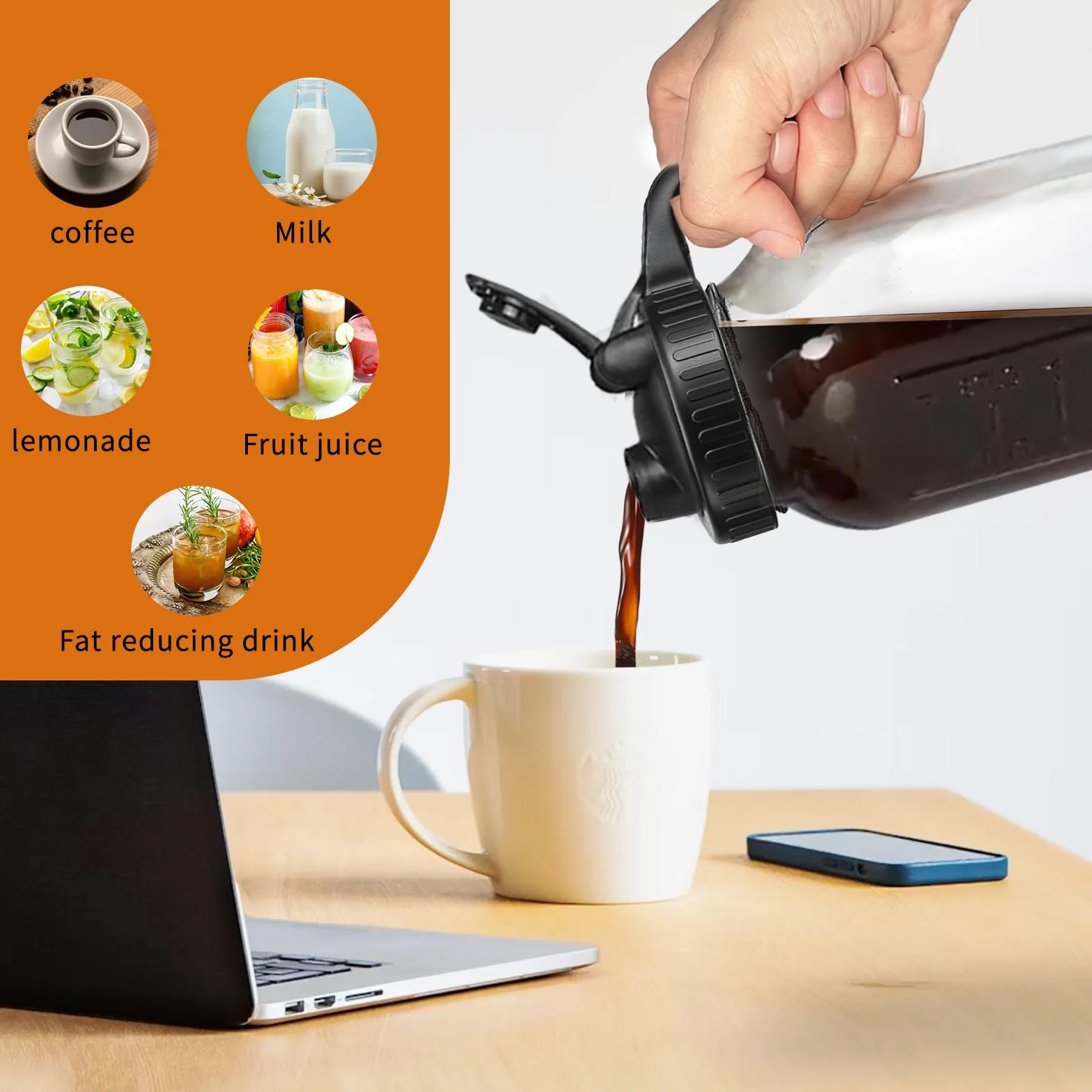 Cafetière à froid 800ML pichet en verre filtre acier inoxydable couvercle hermétique 32OZ