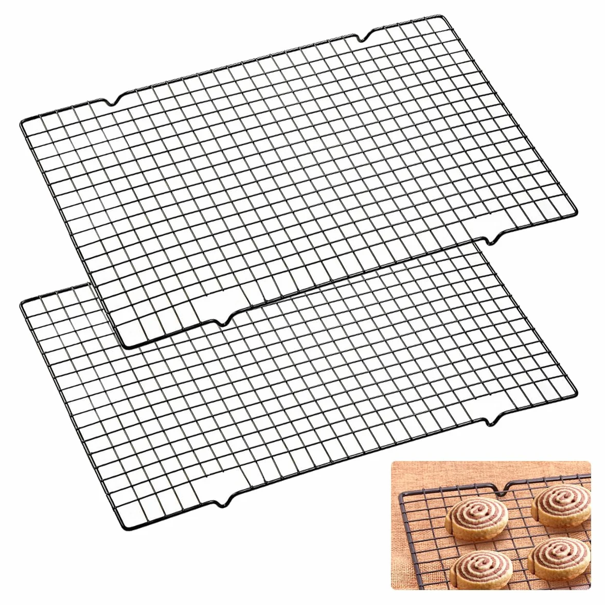 Grille de Refroidissement Patisserie Acier Inoxydable Rectangulaires 40x25cm 2mm Antiadhésif Noir 2 Pièces
