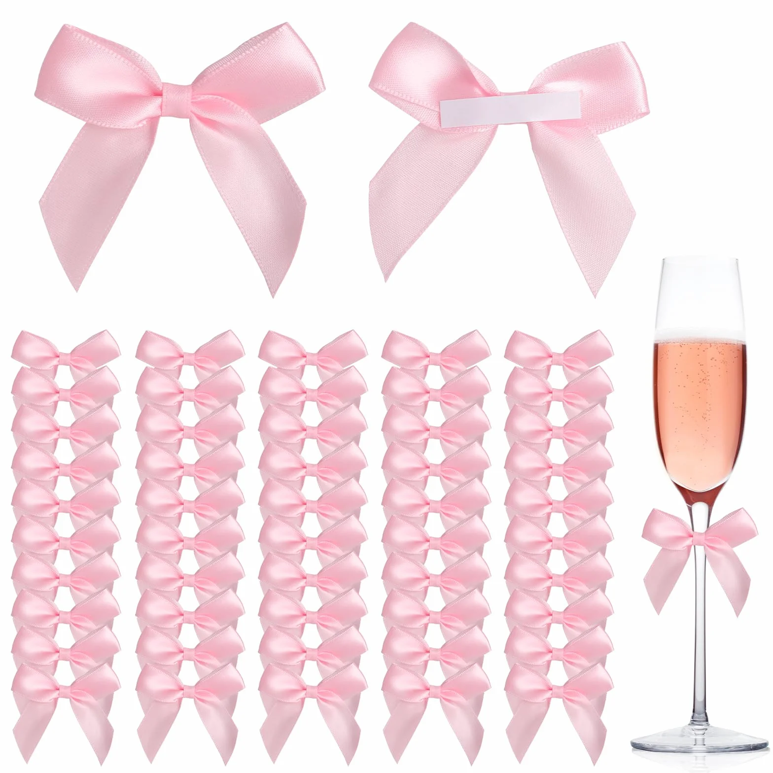 Nœuds Décoratifs Autocollants en Satin Rose pour Cadeaux Mariages Saint-Valentin Noël