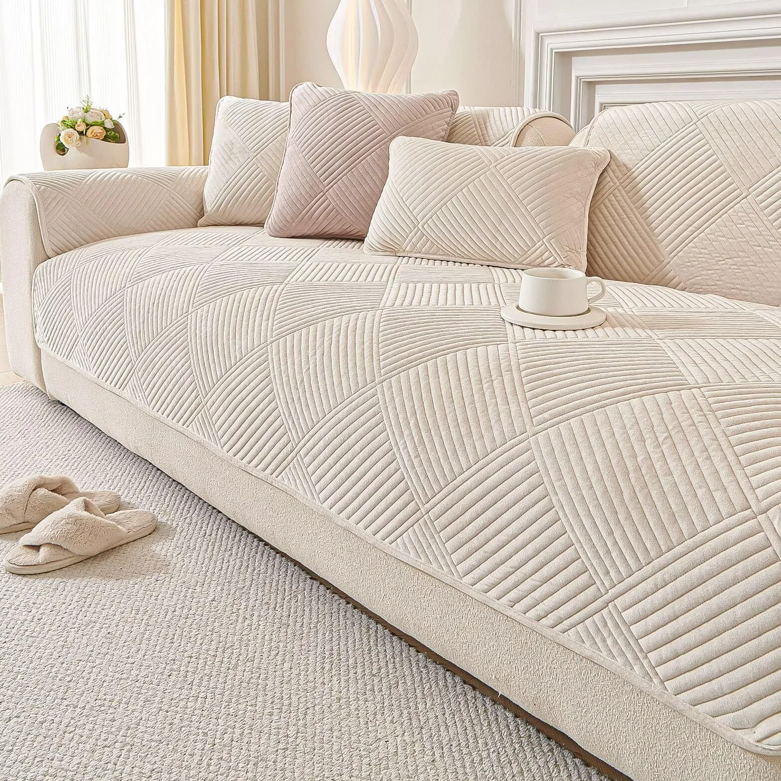 Housse de Canapé en Flanelle Lavable pour Canapé Sectionnel 1/2/3/4 Places