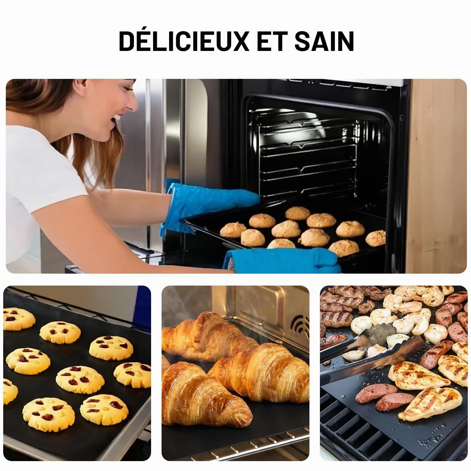 Tapis de Four Réutilisables Anti-adhésif 40 x 33 cm Protection Fond de Four pour Grill Gaz Électrique