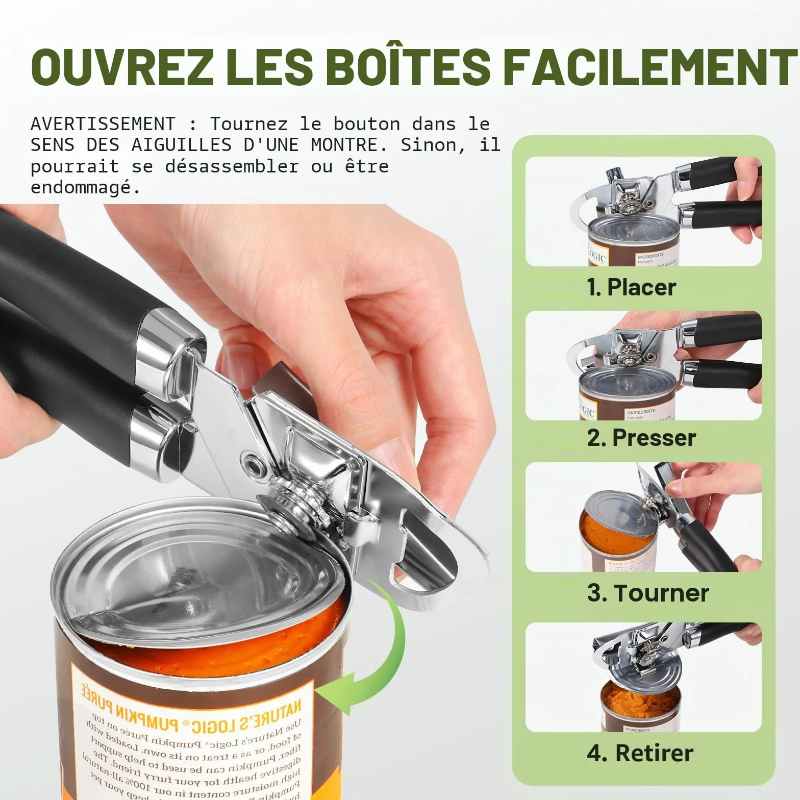 Ouvre Boite de Conserve 3 en 1 Manuel Acier Inoxydable, Diboniur