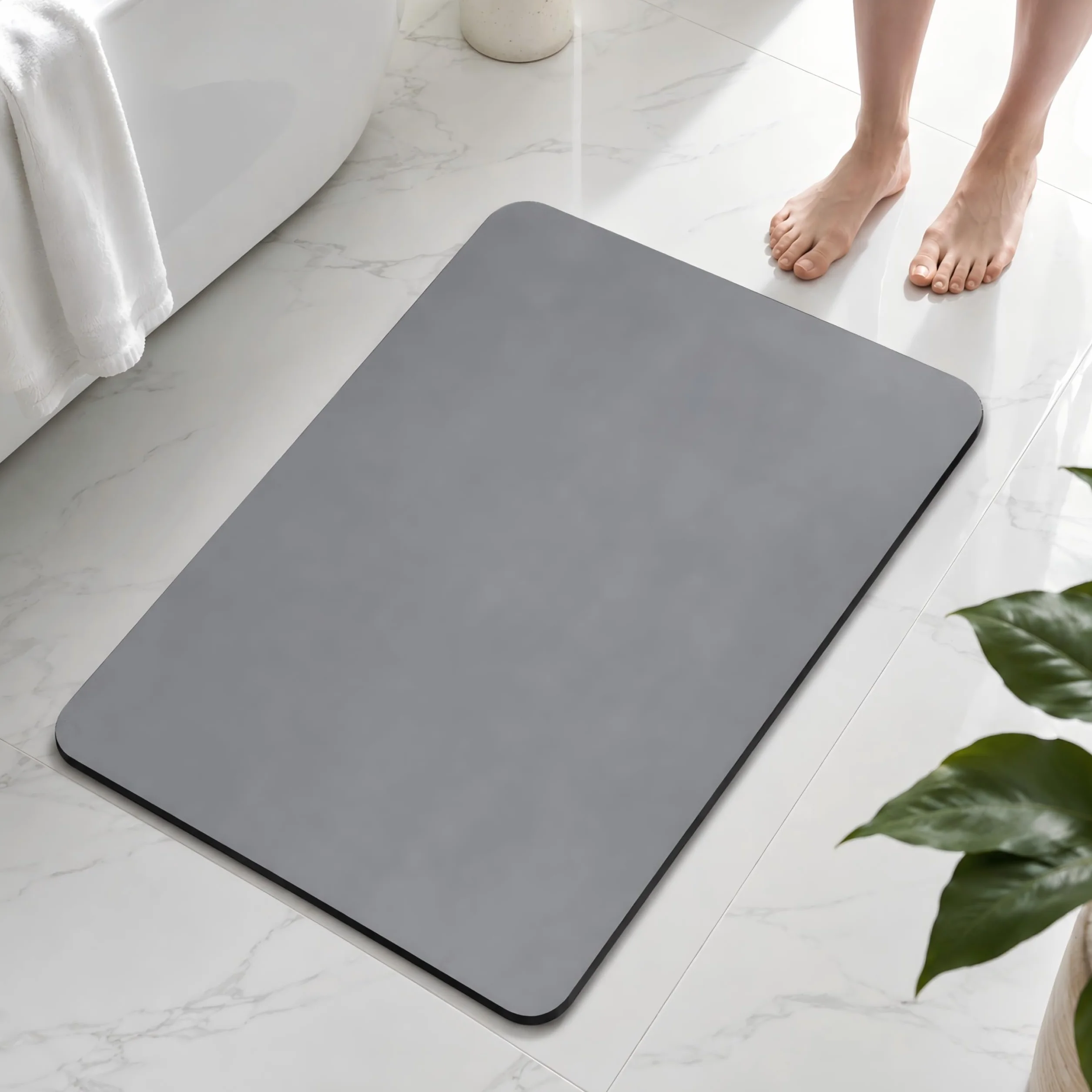 Tapis de Bain Diatomite 40x60cm Antidérapant Séchage Rapide Absorbant Lavable Gris Foncé
