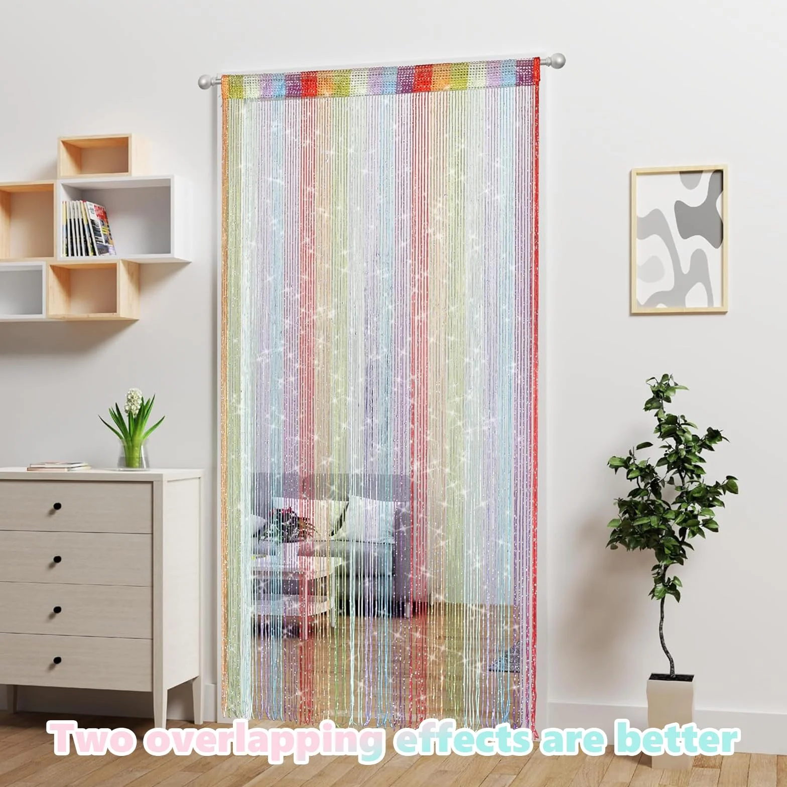 Rideau Anti Mouches pour Porte Extérieur et Intérieur 100 x 200 cm, Rideaux à Cordes Moustiquaire Divise-Pièce Coloré