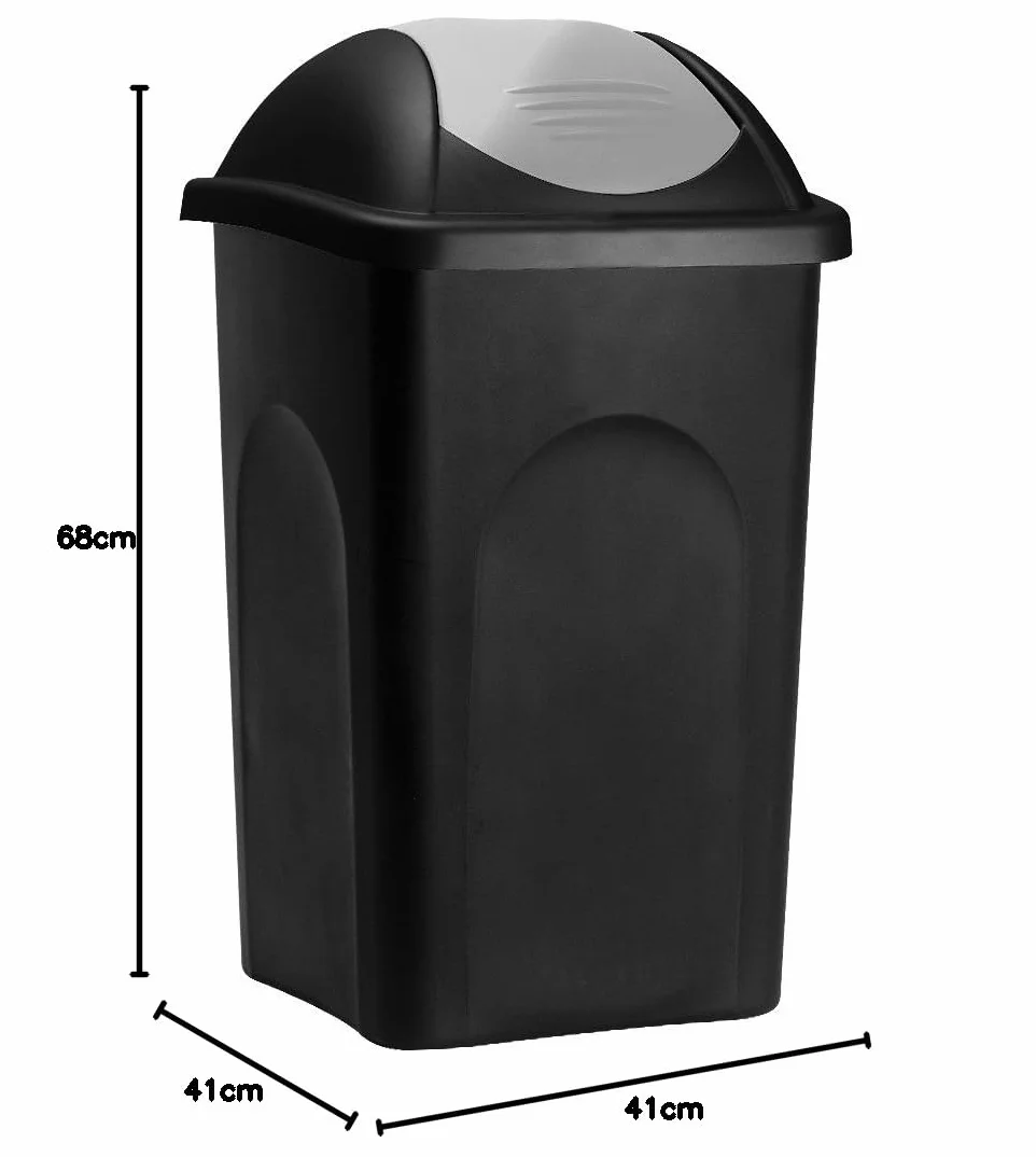 Poubelle avec couvercle basculant 60L noir/argent 68x41x41cm cuisine déchets