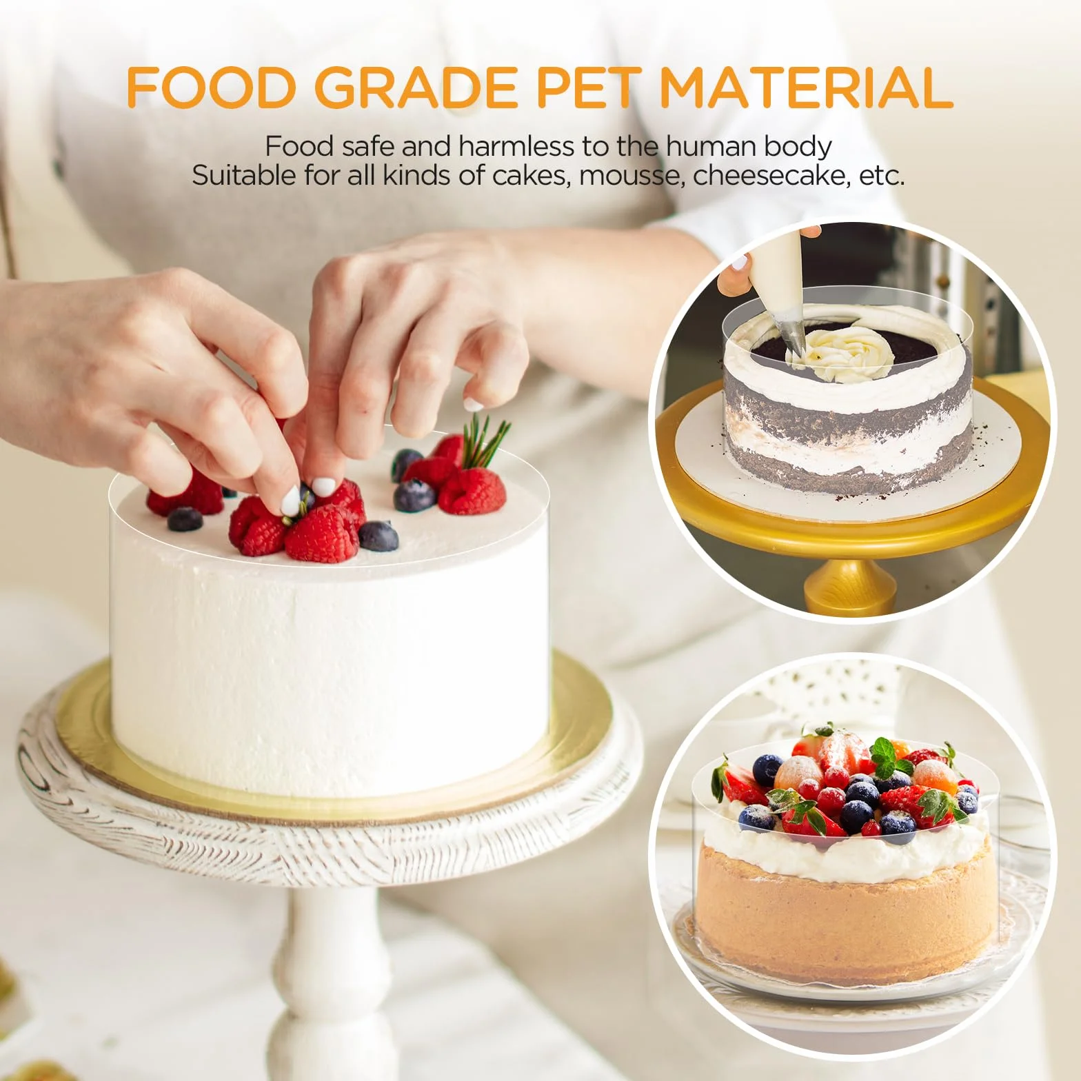 Transparent Rhodoid Patisserie 4 Rouleaux, Rhodoïde 6cm/8cm/10cm/15cm x 10m, Film Bordure Gâteau Réutilisable en Acétate