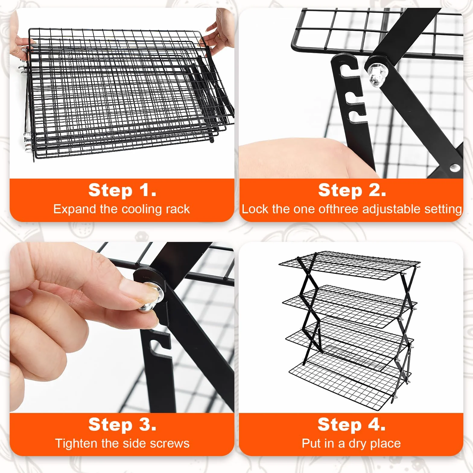 Grille de Refroidissement Pâtisserie Pliable 4 Niveaux Antiadhésif 43 x 24,5 cm