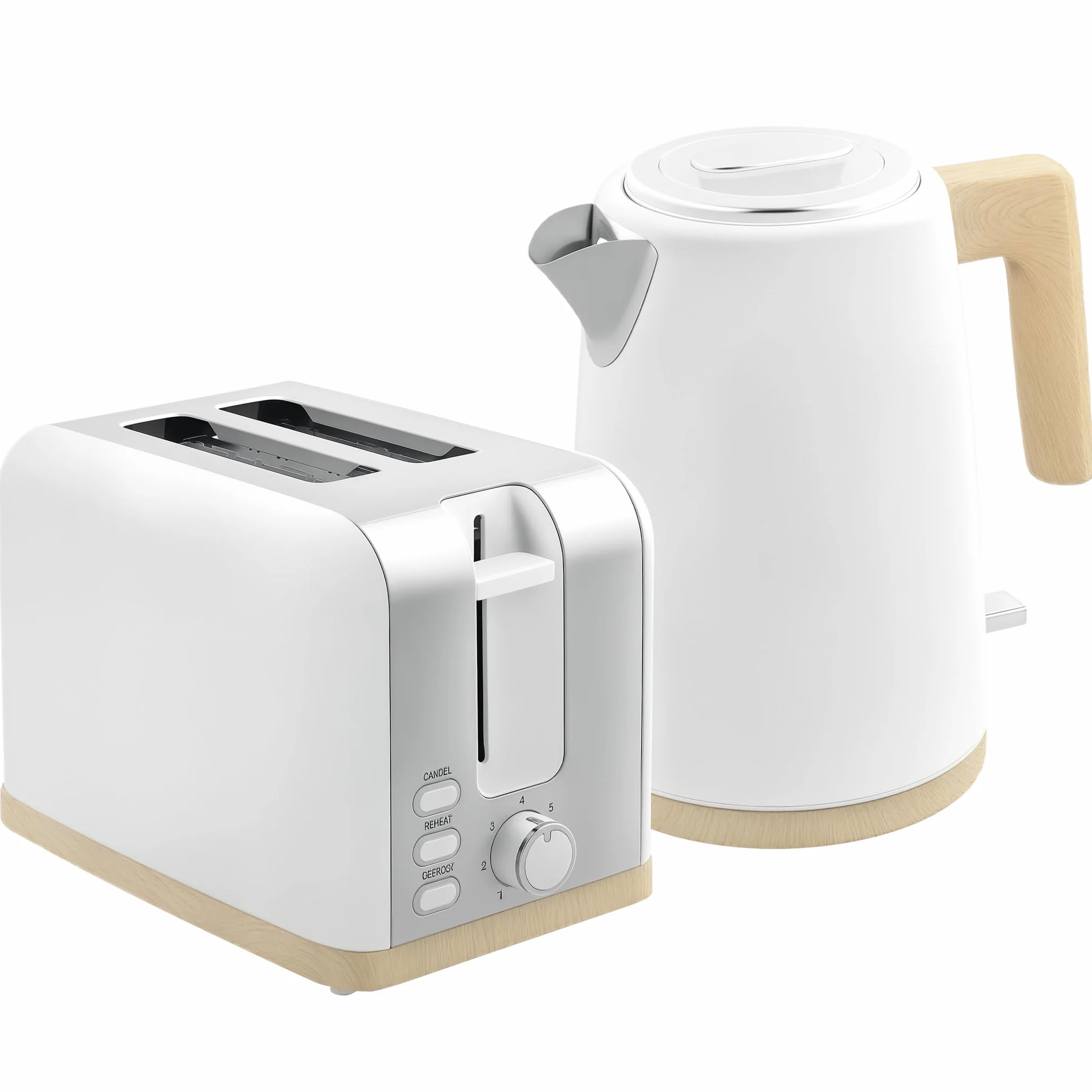 HOMCOM Bouilloire et Grille-Pain 2200W, 1,7 L Acier Inoxydable, 2 Tranches, 7 Niveaux de Brunissage, Blanc