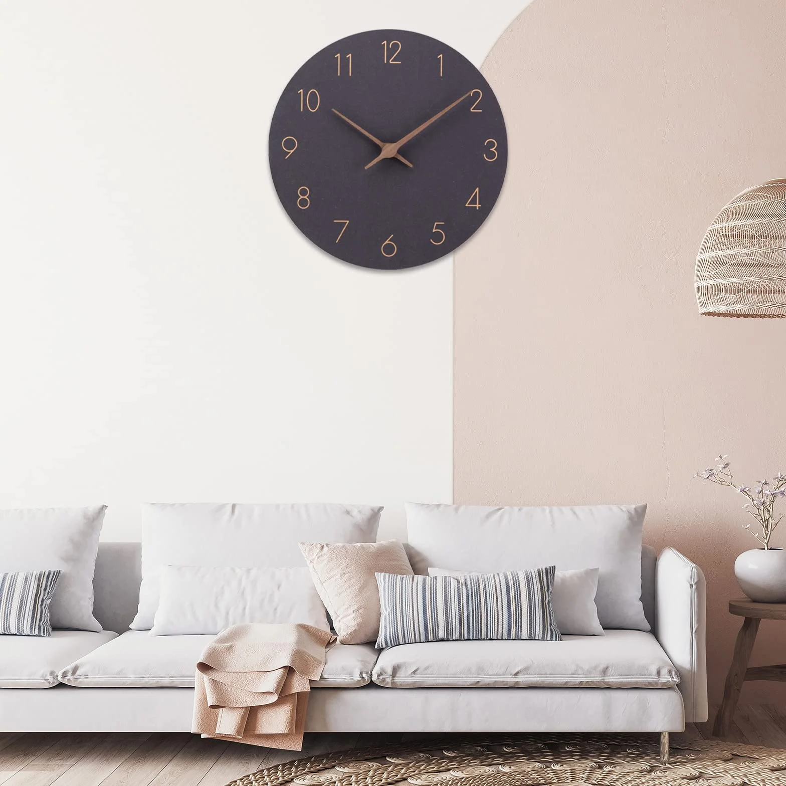 ACCSHINE Horloge Murale en Bois MDF Silencieux 30 cm Quartz Moderne Noir