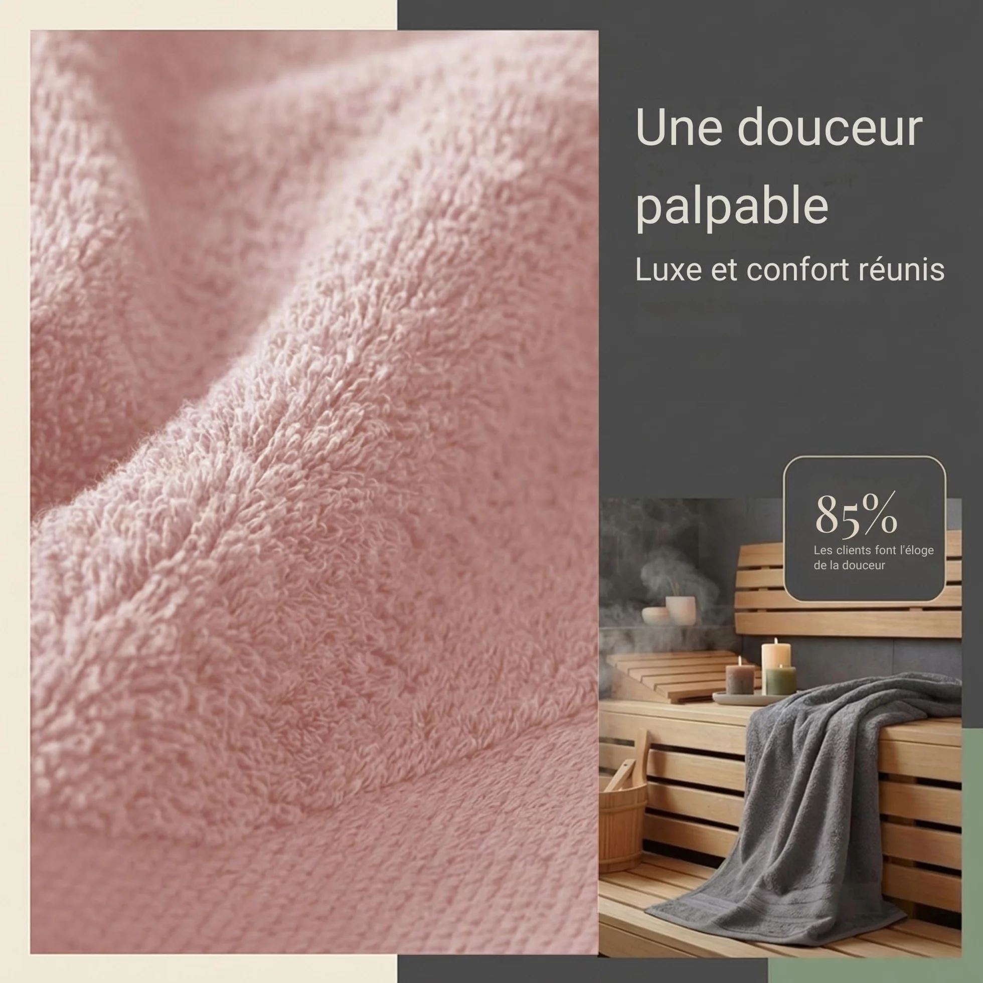 Ensemble de Serviettes 8 Pièces 100% Coton 70x140 cm 50x100 cm Gris Anthracite Rose