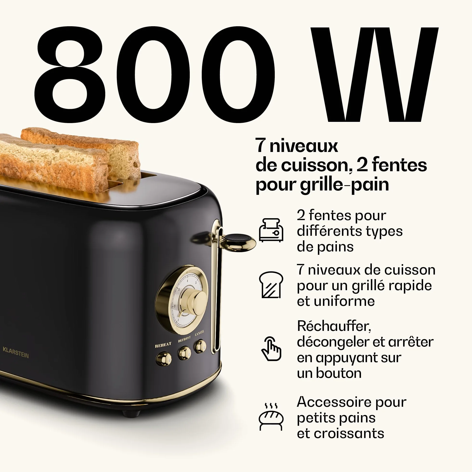 KLARSTEIN Victoria Set Petit-Déjeuner Complet – Grille-Pain 2 Fentes 7 Niveaux, Bouilloire Électrique 1,7L, Cafetière Filtre 12 Tasses, Design Rétro, Noir