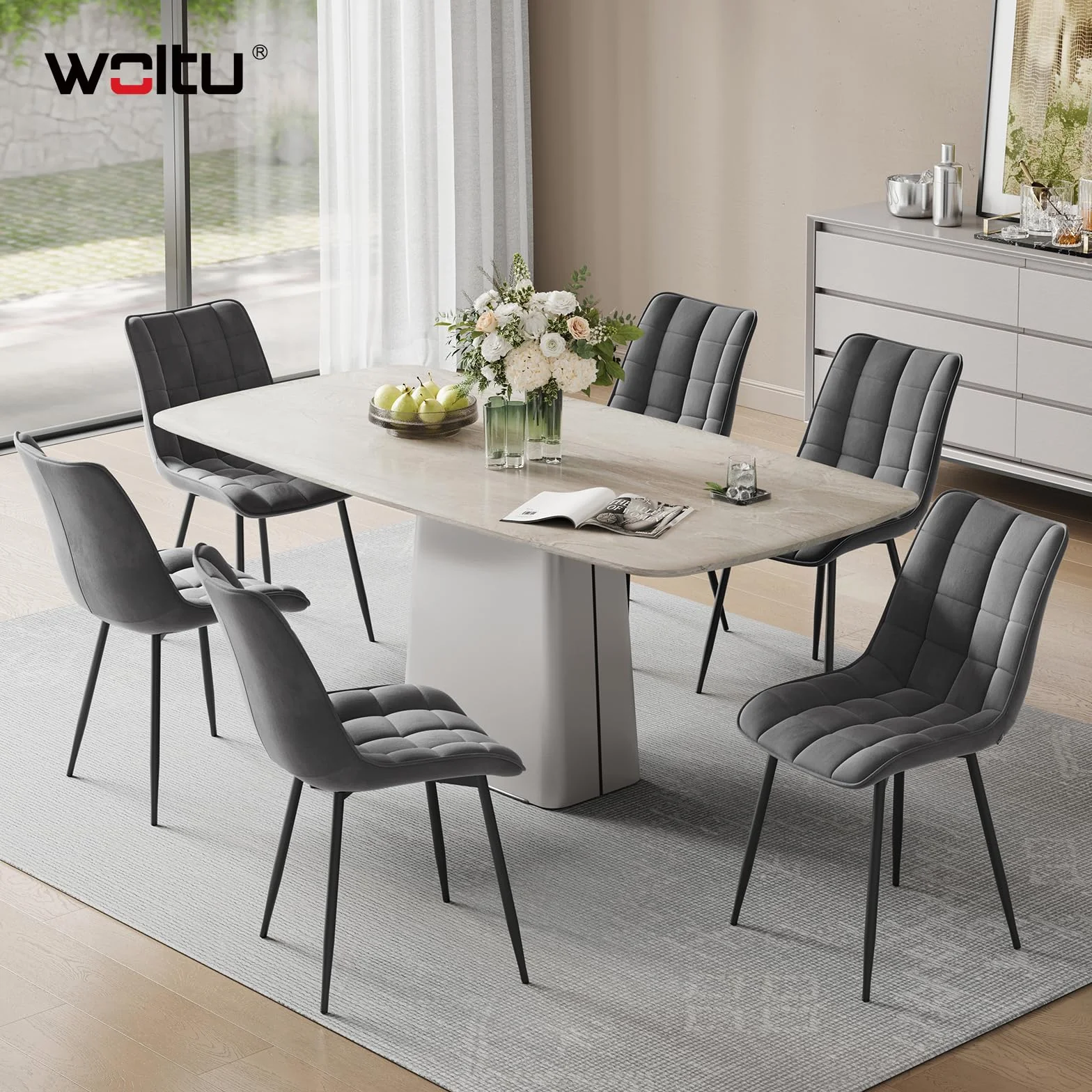 WOLTU Chaise de Salle à Manger Design Moderne Velours Gris Foncé