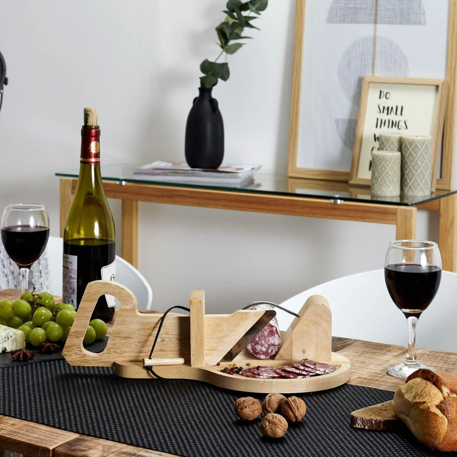 Trancheuse Guillotine Coupe Charcuterie Saucisson Manuelle Ronde Bois Inox Marron