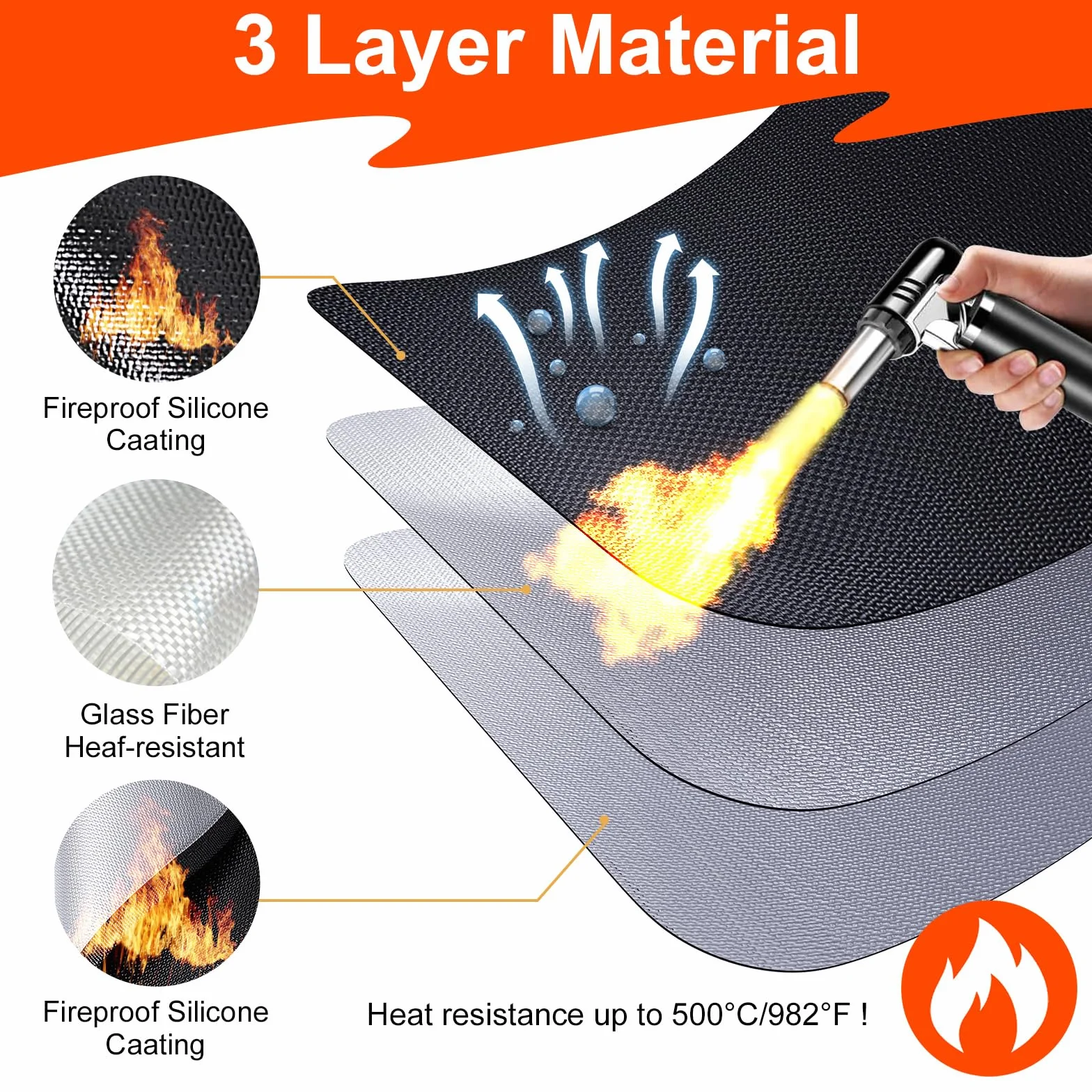 Tapis ignifuge anti-chaleur pliable 100x150 cm protection sol pour barbecue