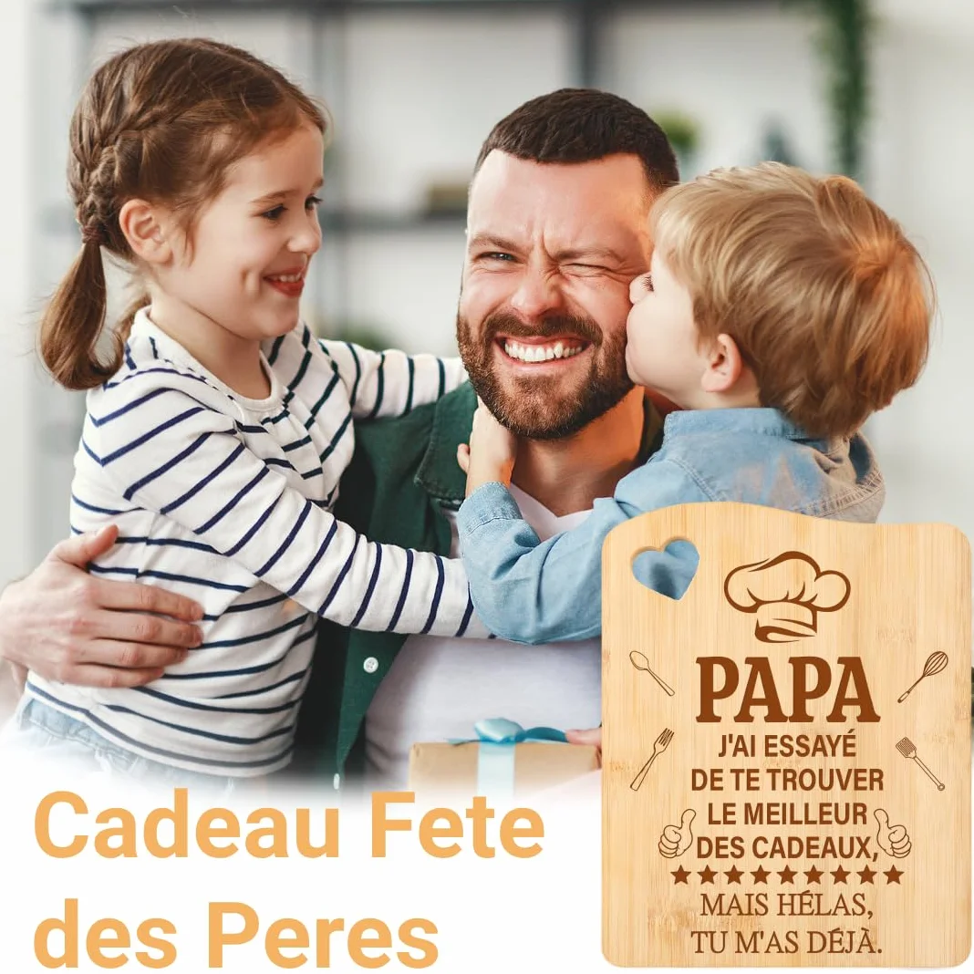 Planche à Découper en Bambou Cadeau Fête des Pères Original pour Papa