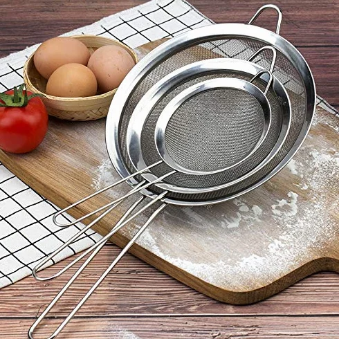 Passoire de cuisine acier inoxydable mailles fines diamètre 7/12/18 cm lot de 3