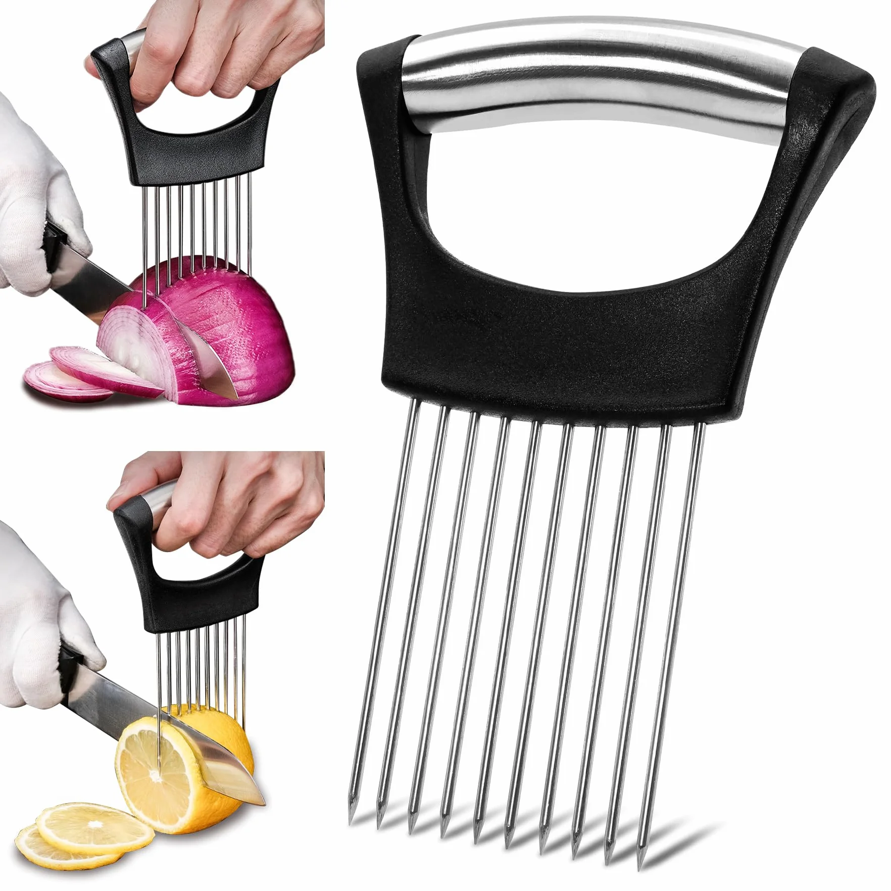 Brelet Lot de 2 Coupe Oignon Manuel en Acier Inoxydable pour Trancher Légumes Gadget Cuisine