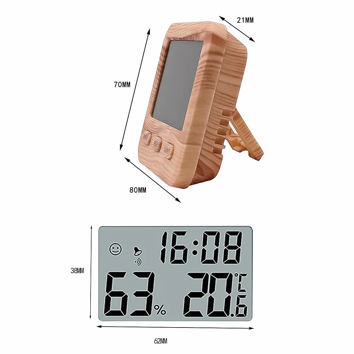 Hygromètre numérique Jauge d'humidité température avec horloge rétro-éclairé Affichage précis Thermomètre pièce Bureau Chambre