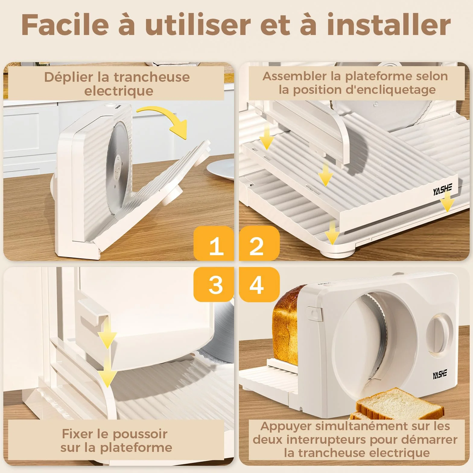 YASHE Trancheuse Électrique Pliable 180W Lame 17 cm Épaisseur Réglable 0–15 mm