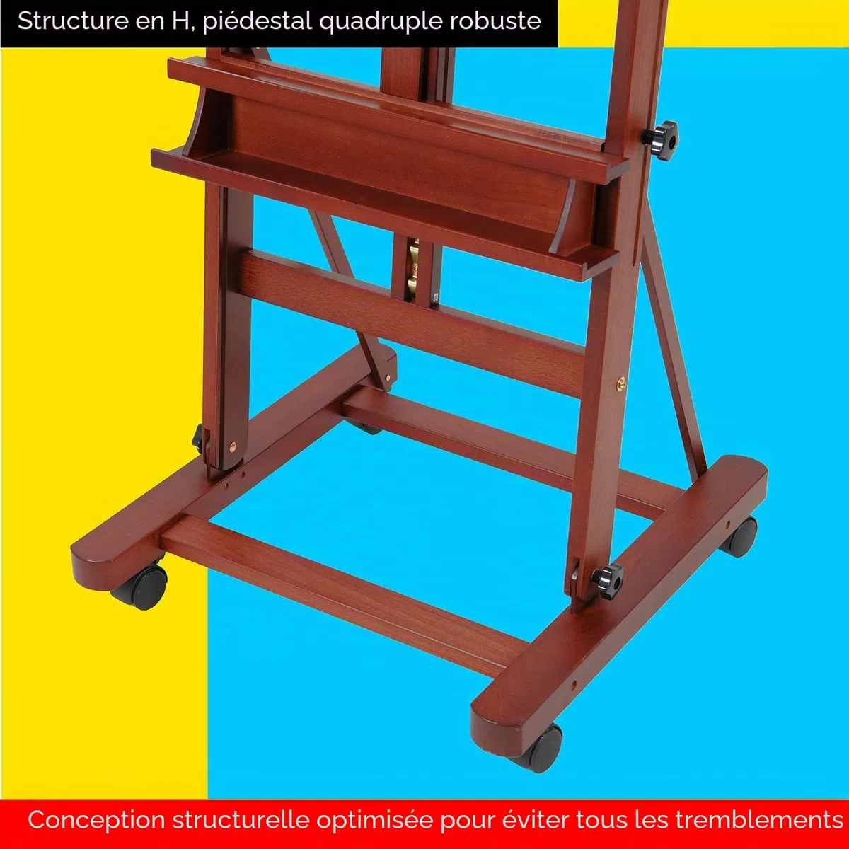 MEEDEN Grand Chevalet Bois en H: Chevalet Peinture Réglable de 190cm à 370cm avec 4 Roues Tenir la Toile jusqu'à 236cm - Stand de Dessin Pliable avec Rangement