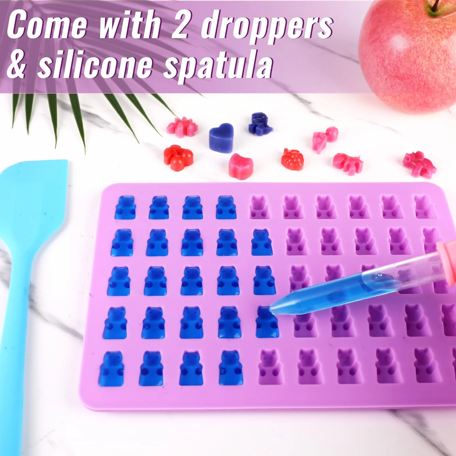Moules à Bonbons en Silicone Antiadhésif, Moules à Chocolat Réutilisables avec Compte-Gouttes, Spatule, 50 Sachets, Attaches Torsadées