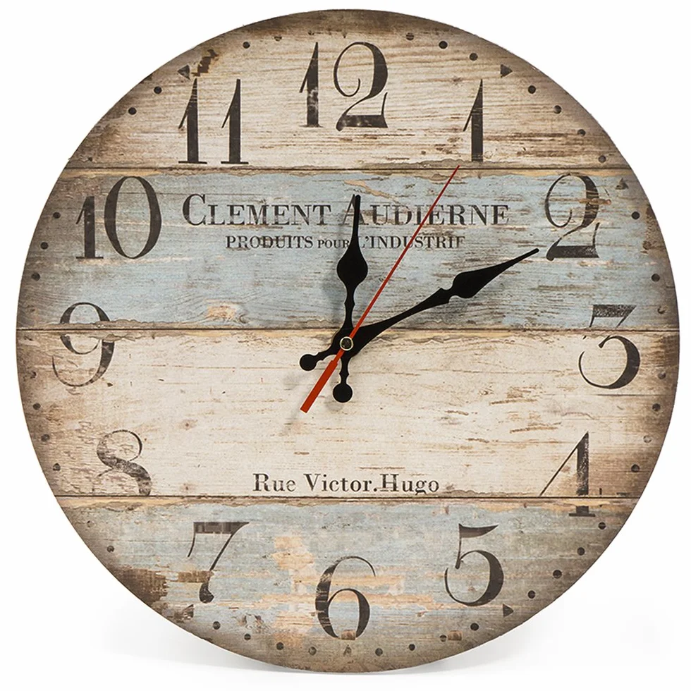 Horloge Murale Rustique Vintage 30cm Bois Silencieuse pour Maison Salon Bureau