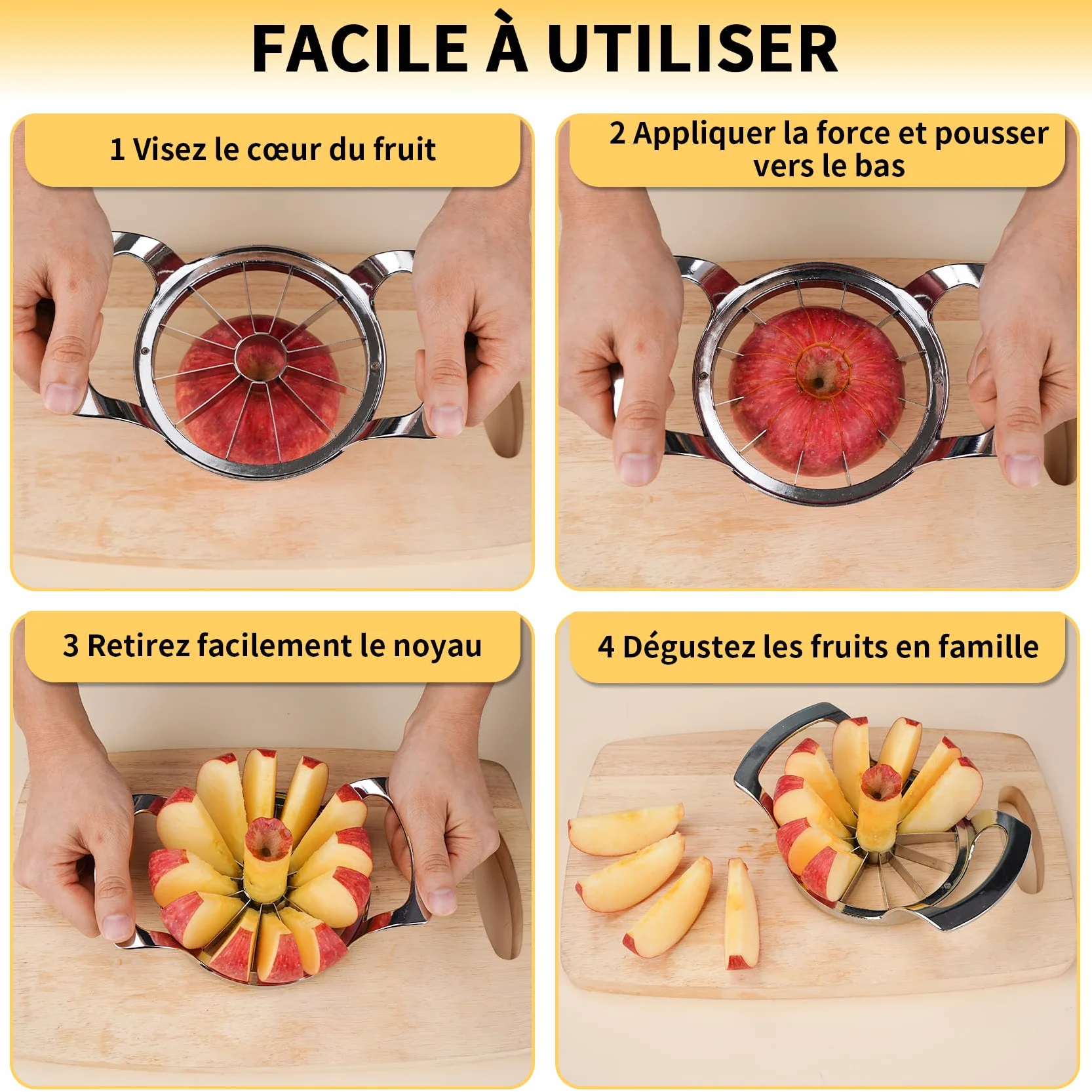Coupe Pomme en Acier Inoxydable 12 Lames Extra-large, Trancheuse de Pomme Robuste