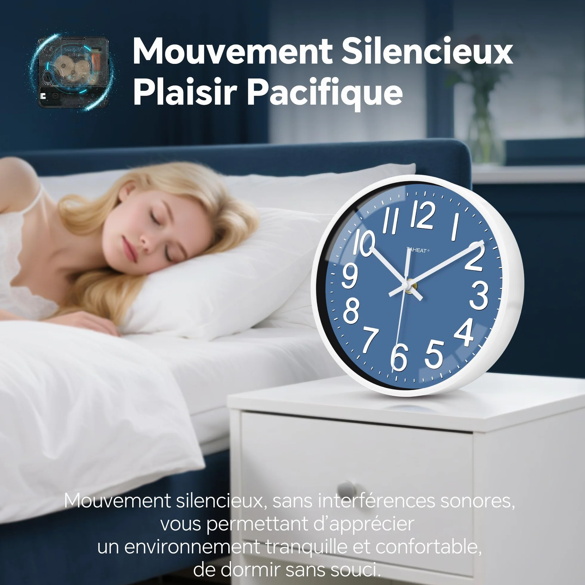 TAHEAT Horloge Murale Bleue 20 cm, Horloge à Quartz Silencieuse, Décoration Moderne