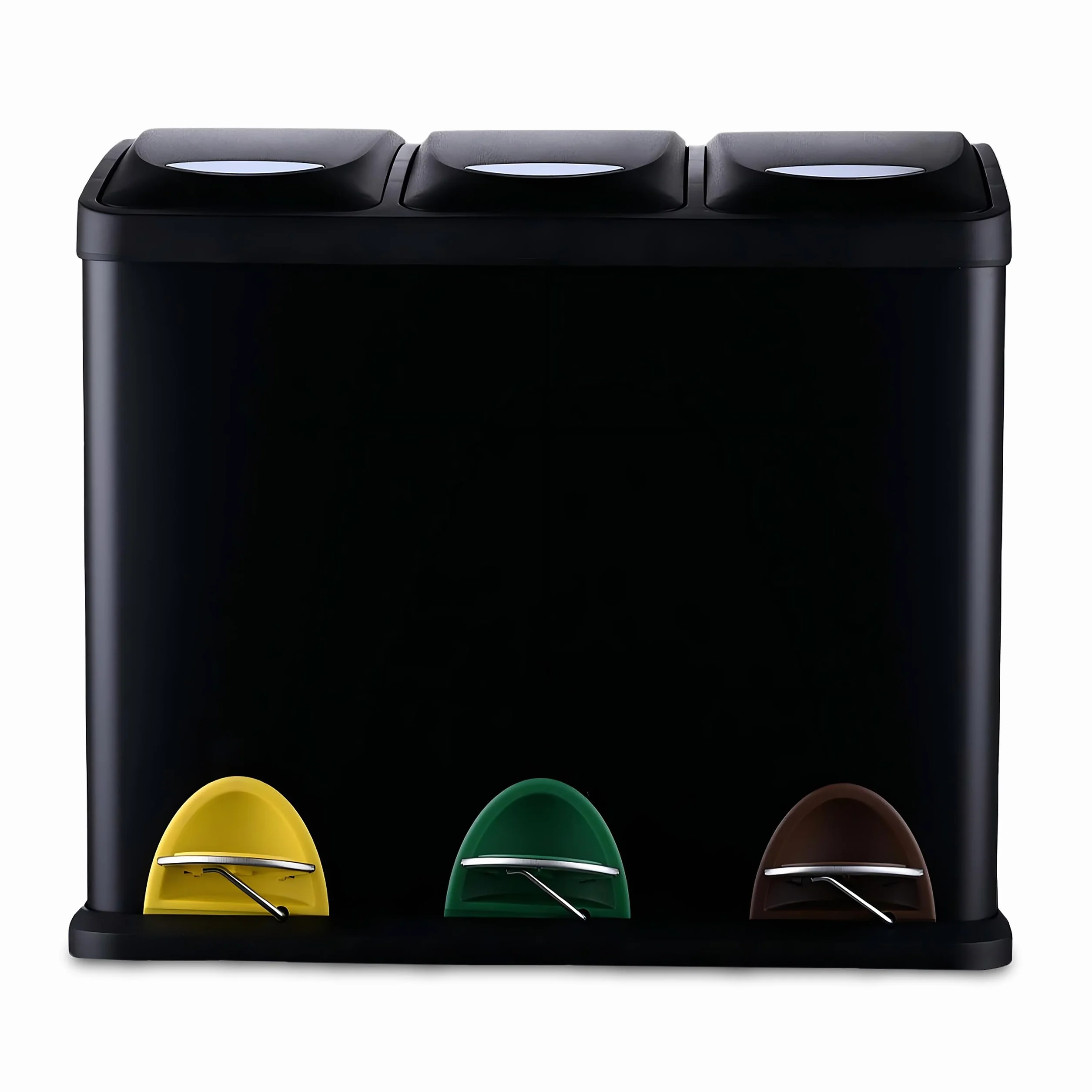 Relaxdays Poubelle 3 Compartiments 24L métal Noir avec pédale