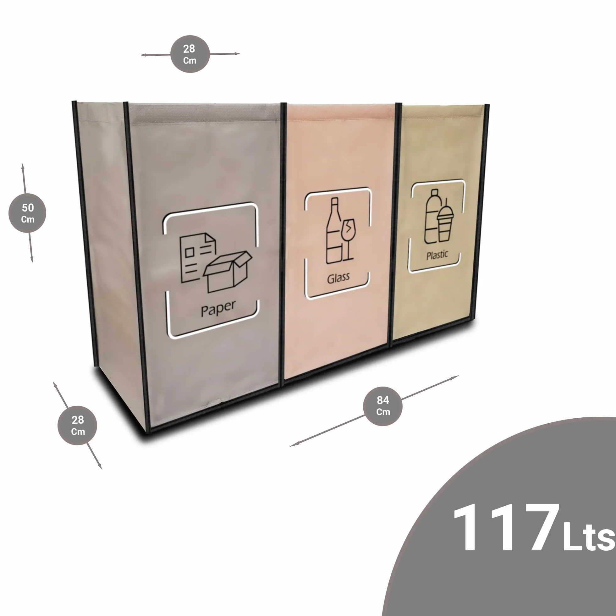 Poubelle Tri Selectif 3 Bac Black Edge - Recyclage Plastique Verre Papier