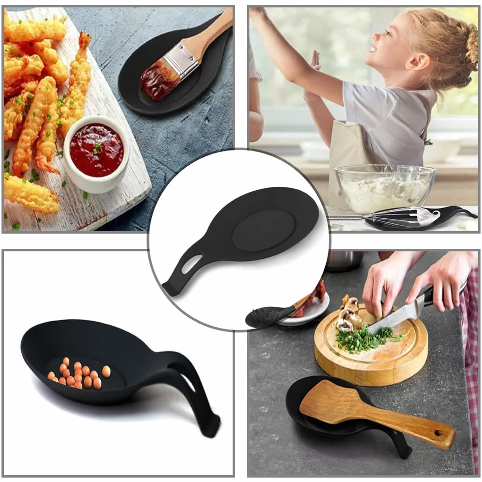 Repose cuillère en Silicone Multifonction Cuisine Noir