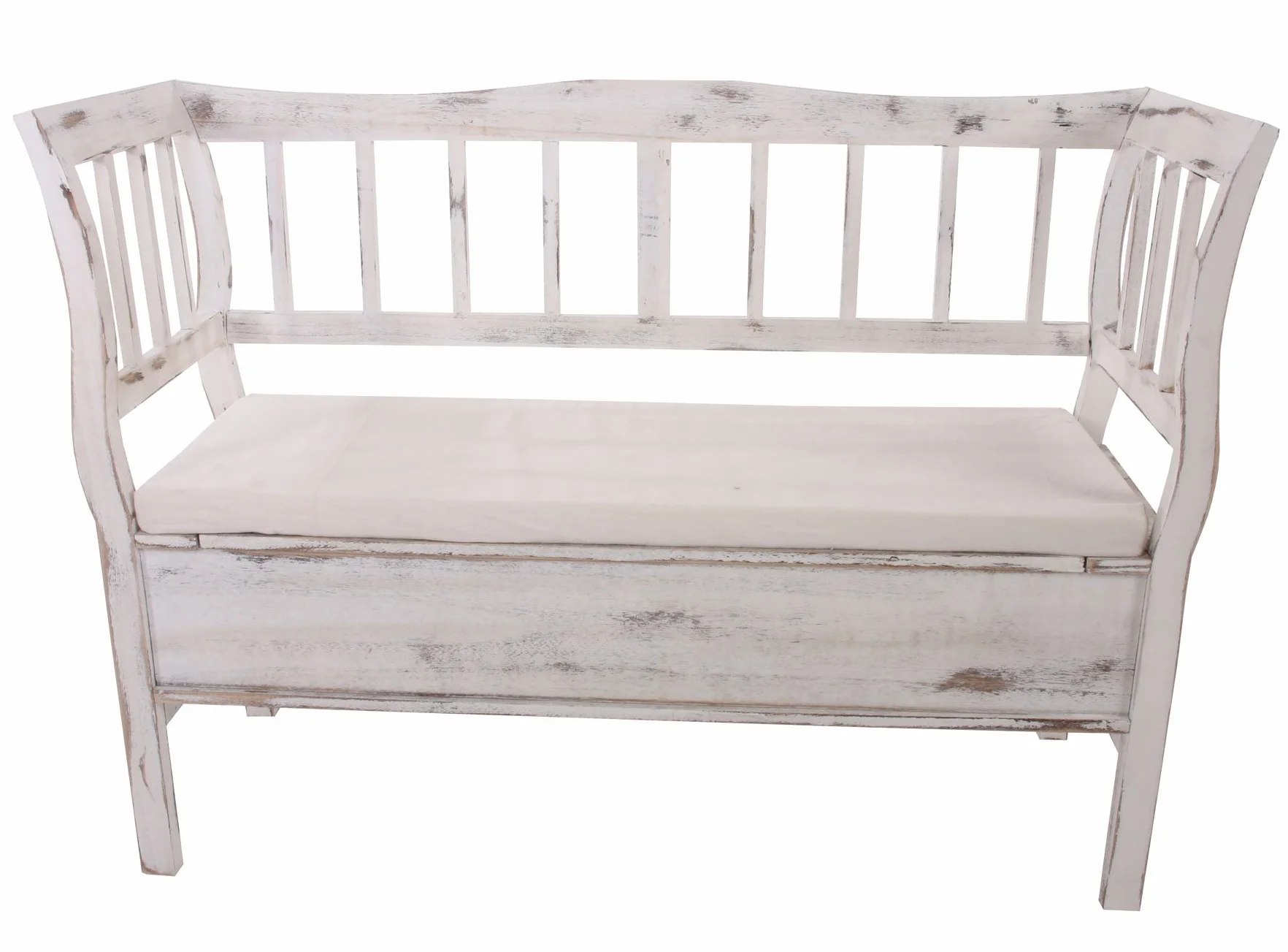 Mendler Banc Banquette de Rangement T207 Coffre avec Coussin Bois Blanc Shabby Chic