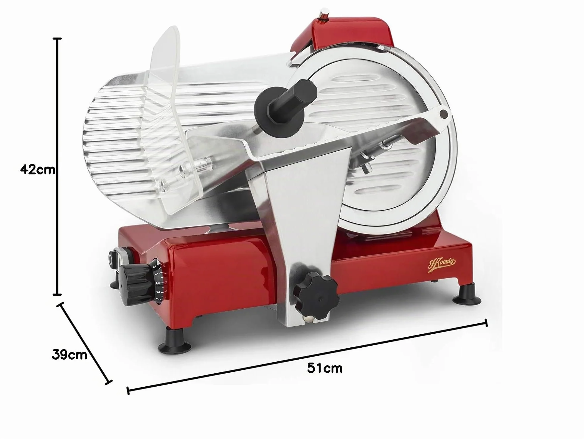 H.Koenig MSX254 Trancheuse électrique à jambon lame italienne 25 cm épaisseur 0-12 mm 282 rpm