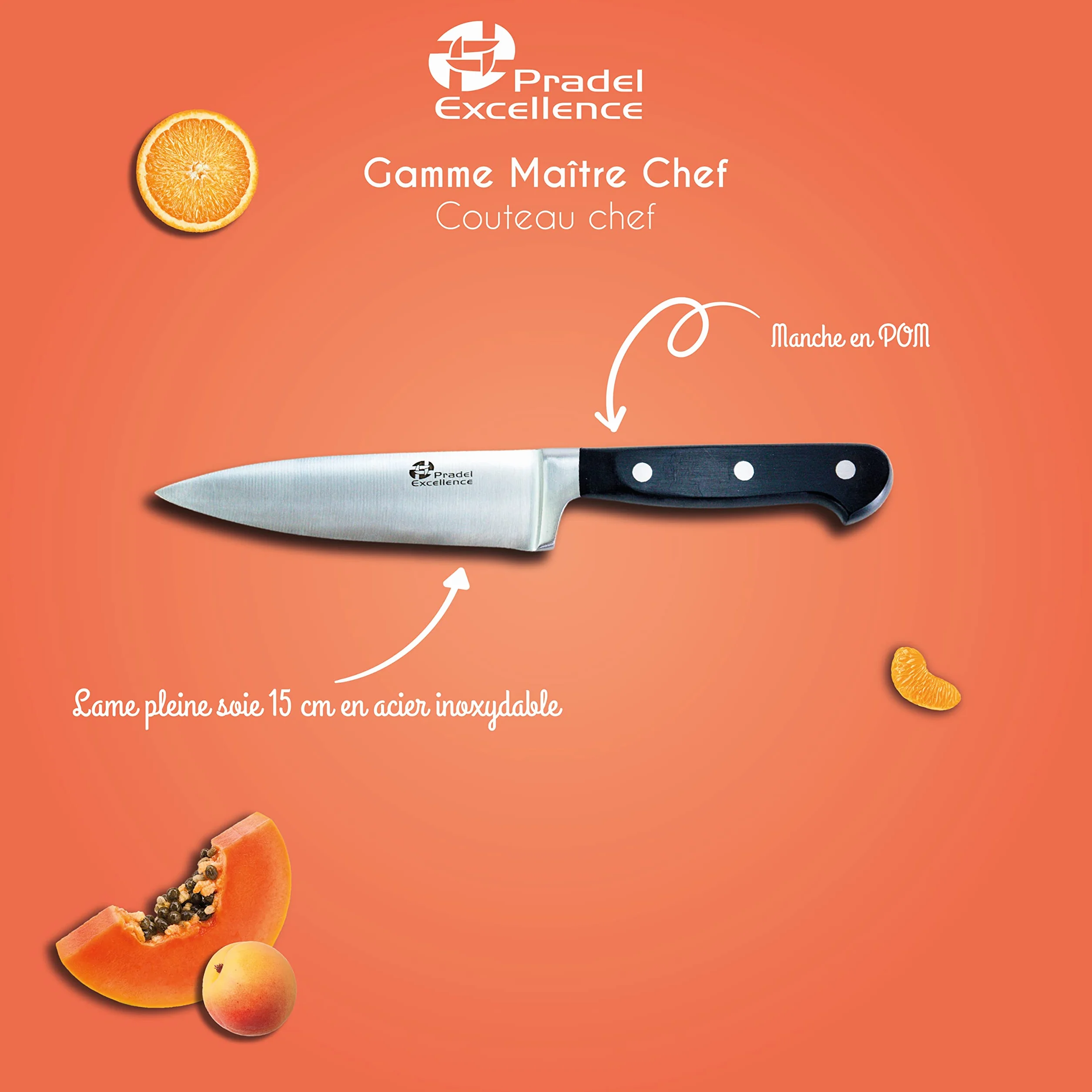 Pradel Excellence Couteau Chef 15 cm Acier Inoxydable 3Cr14 Manche POM Argent