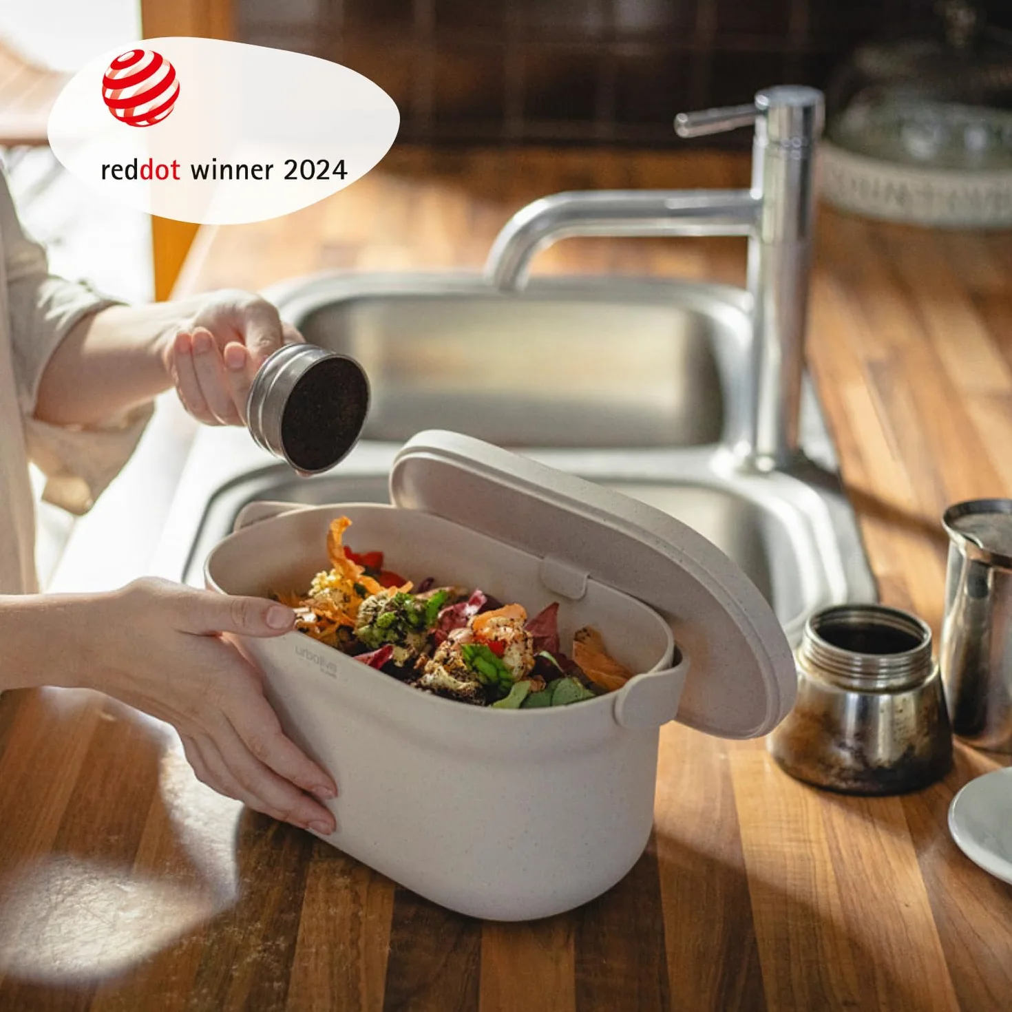 Urbalive Design Poubelle à Compost de Cuisine 4 L - Composteur avec Couvercle et Poignée Anti Odeur