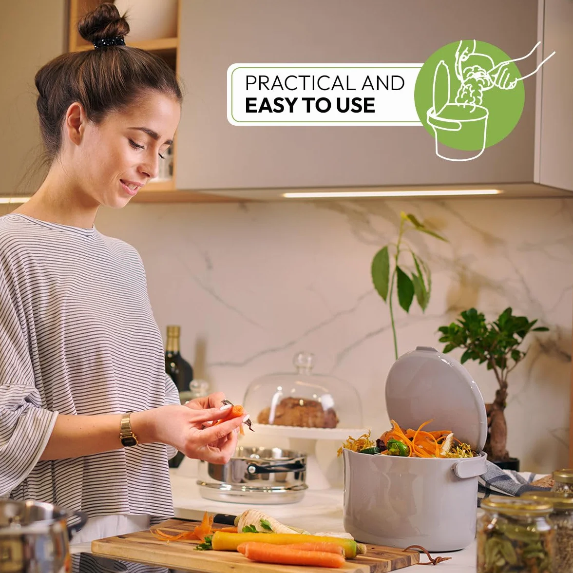 Skaza Organko Daily Poubelle à Compost 3,3L – Petite Poubelle de Cuisine avec Couvercle, Plastique Recyclé, Cappuccino