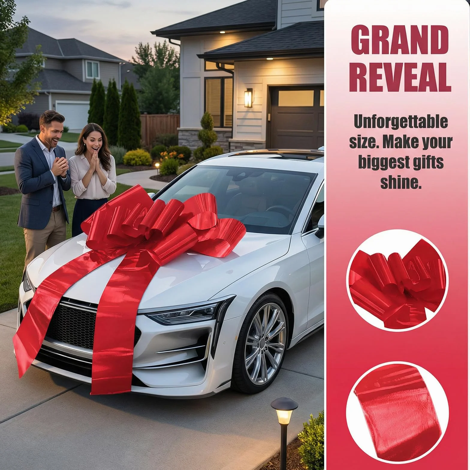 Grand Nœud Rouge 76 cm, Noeud Géant Décoratif pour Cadeau Voiture Mariage Anniversaire Noël
