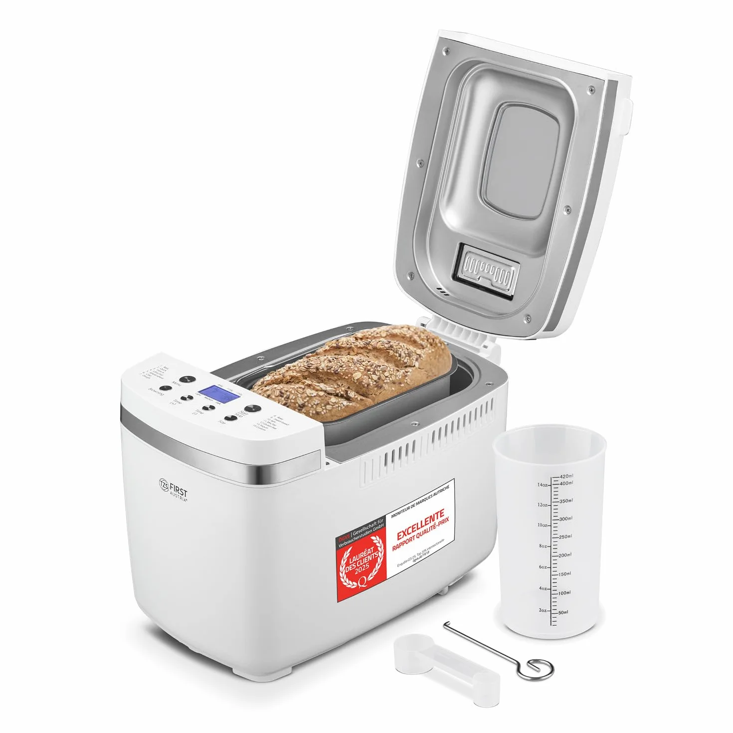 Machine à Pain 850W First Austria 14 Programmes Automatiques 900g 1350g Dorement Réglable Minuterie Maintien au Chaud