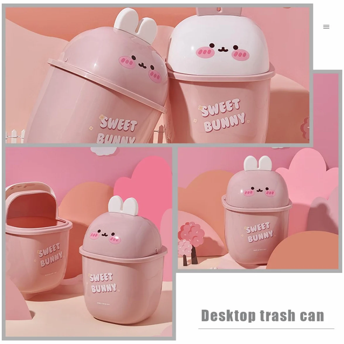 Mini Poubelle de Table en Plastique avec Couvercle, Forme Lapin, Résistante à l'Usure et aux Odeurs