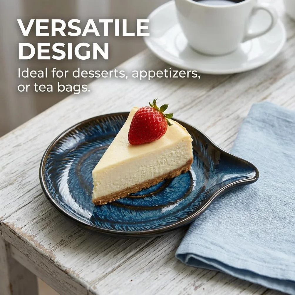 Repose-cuillère Céramique Bleu Foncé, Porte Cuillere Design Goutte d'Eau, Support Spatule Résistant à la Chaleur